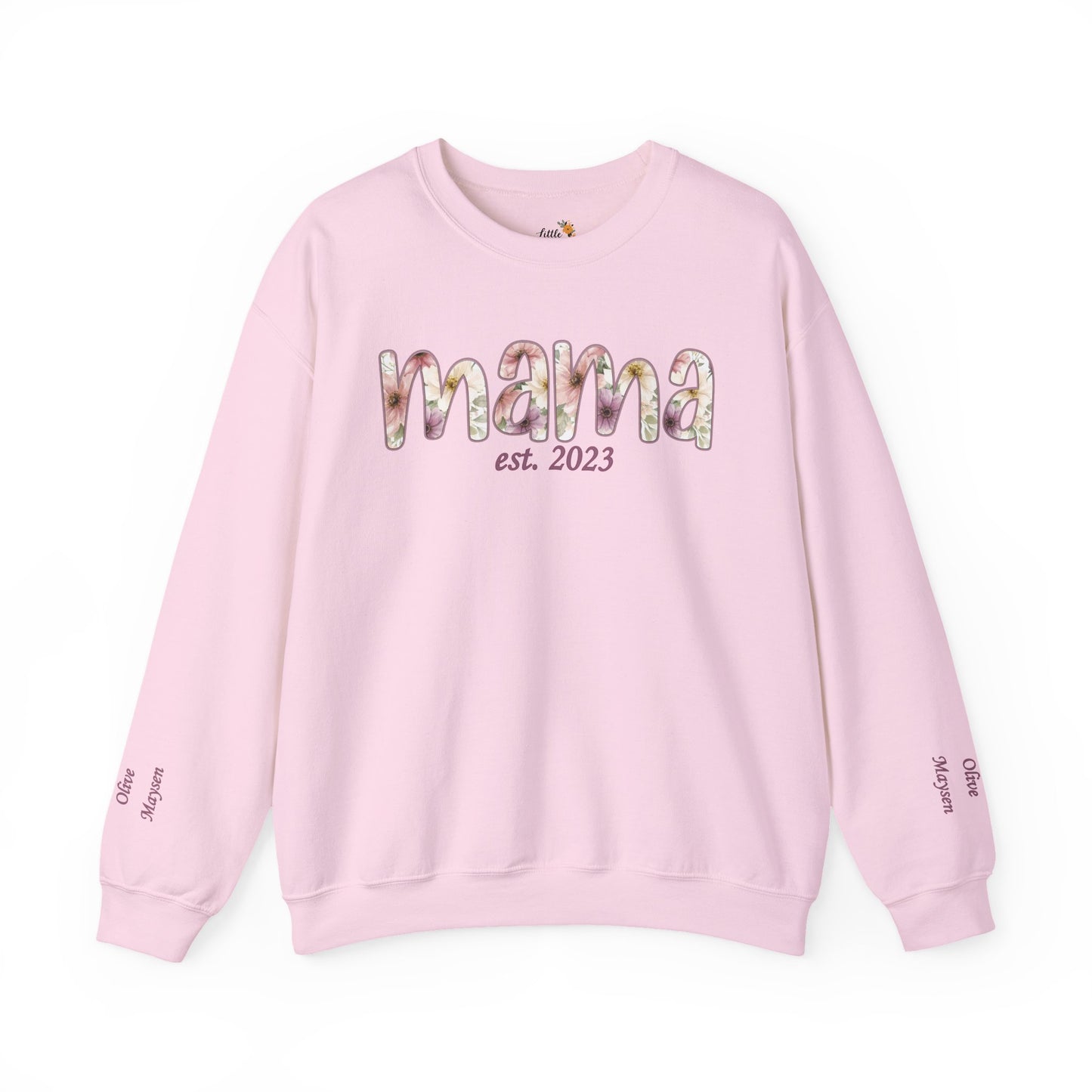 Personalized Mama Sweatshirt • Floral Mama with EST Year • Custom Kids Names Sleeve • Spring Wildflower Mom Crewneck