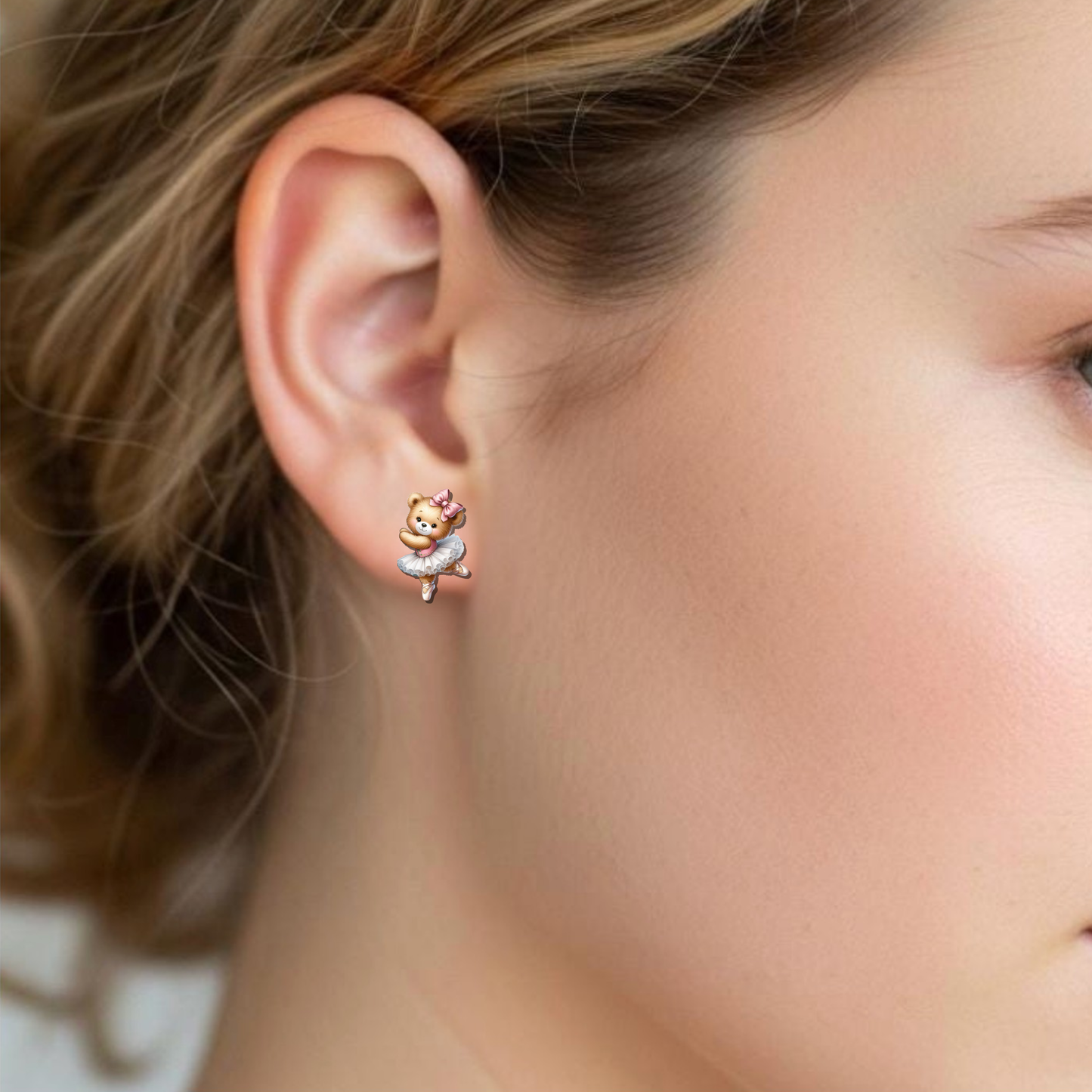 Ballerina Bear Earrings for Girls | Cute Teddy Bear Studs | Ballet Gift for Dancers | Mommy & Me Earrings | Little Honey Collective