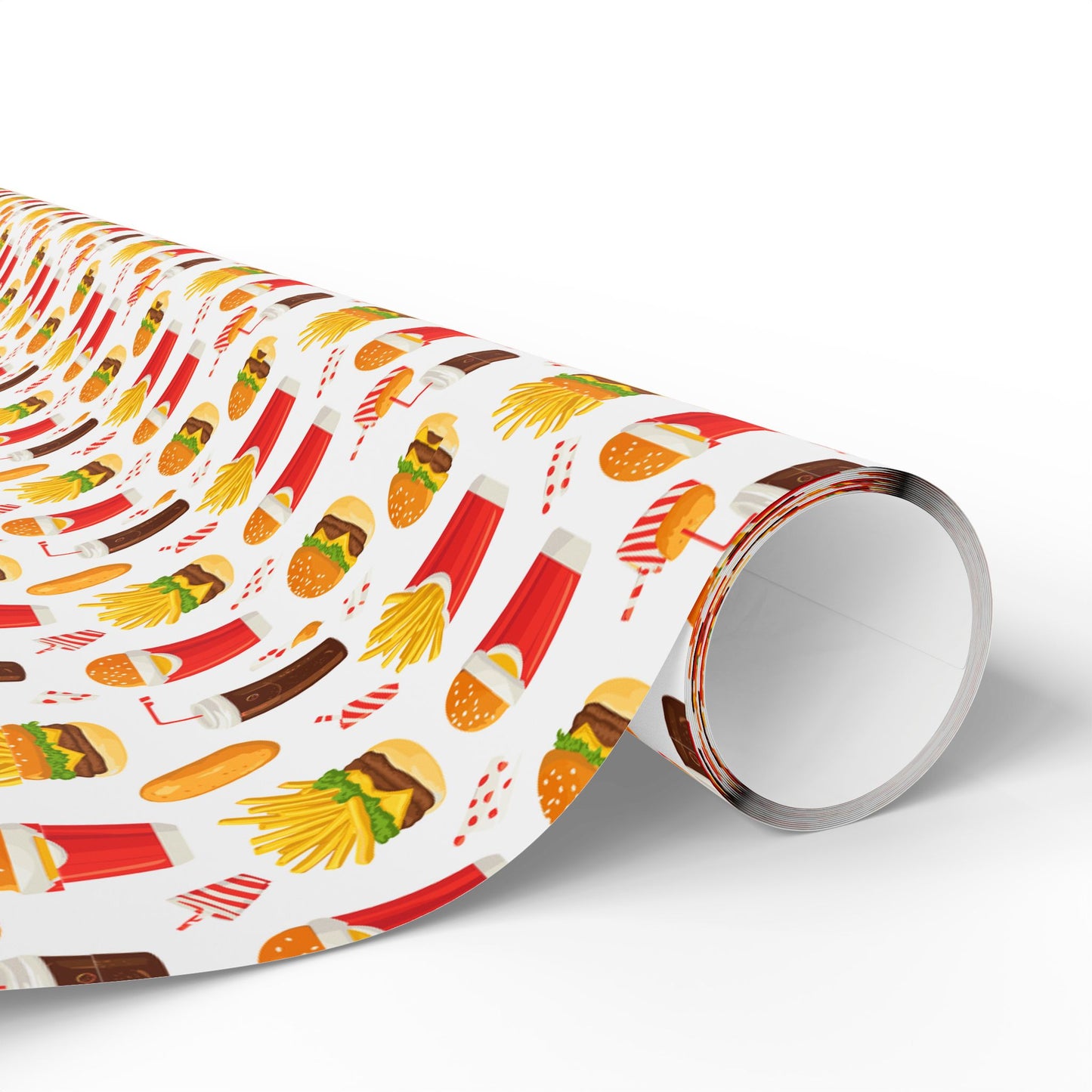 Fast Food Wrapping Paper | Retro Burger Fries Soda Pattern | Red Yellow Diner Print | Fun Gift Wrap for Food Lovers