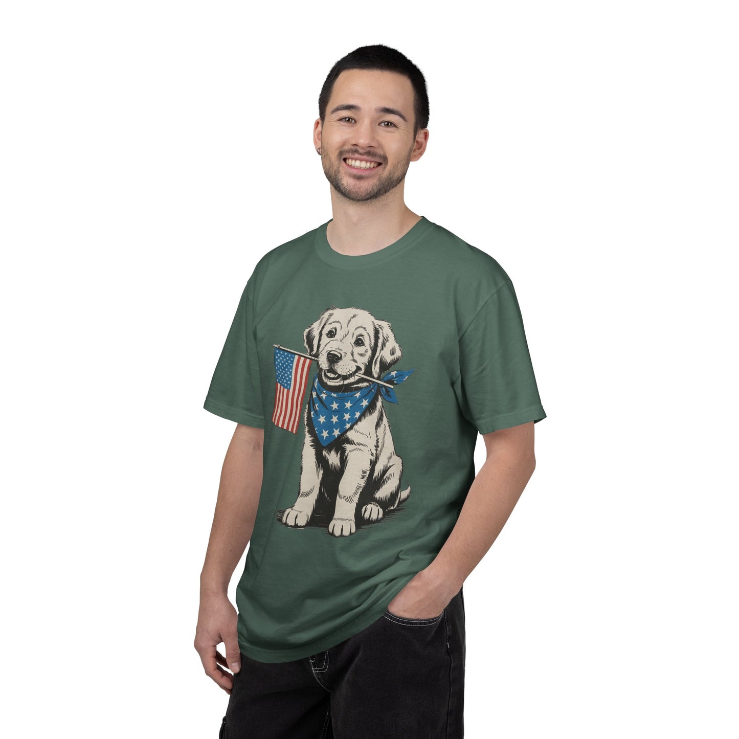 4th of July Patriotic Dog Puppy Tee • Americana Dog Lover Graphic • Red White Blue Flag Shirt
