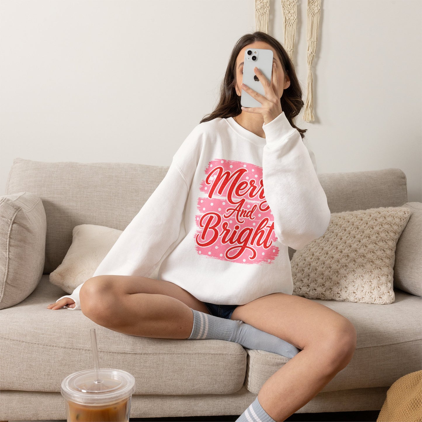 Merry and Bright Sweatshirt — Pink Holiday Crewneck