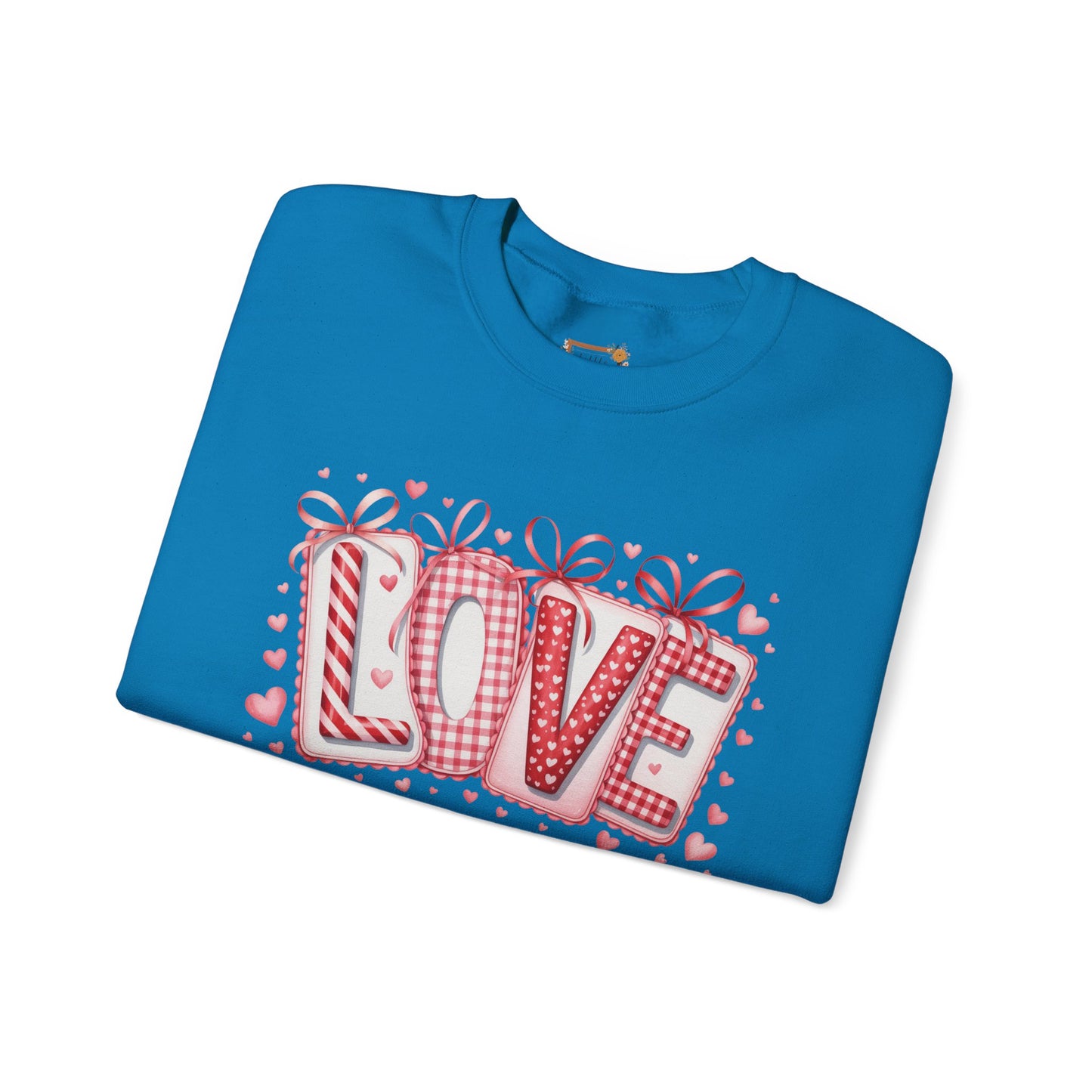Valentine LOVE Sweatshirt with Coquette Bows and Patchwork Letters • Girly Romantic Aesthetic