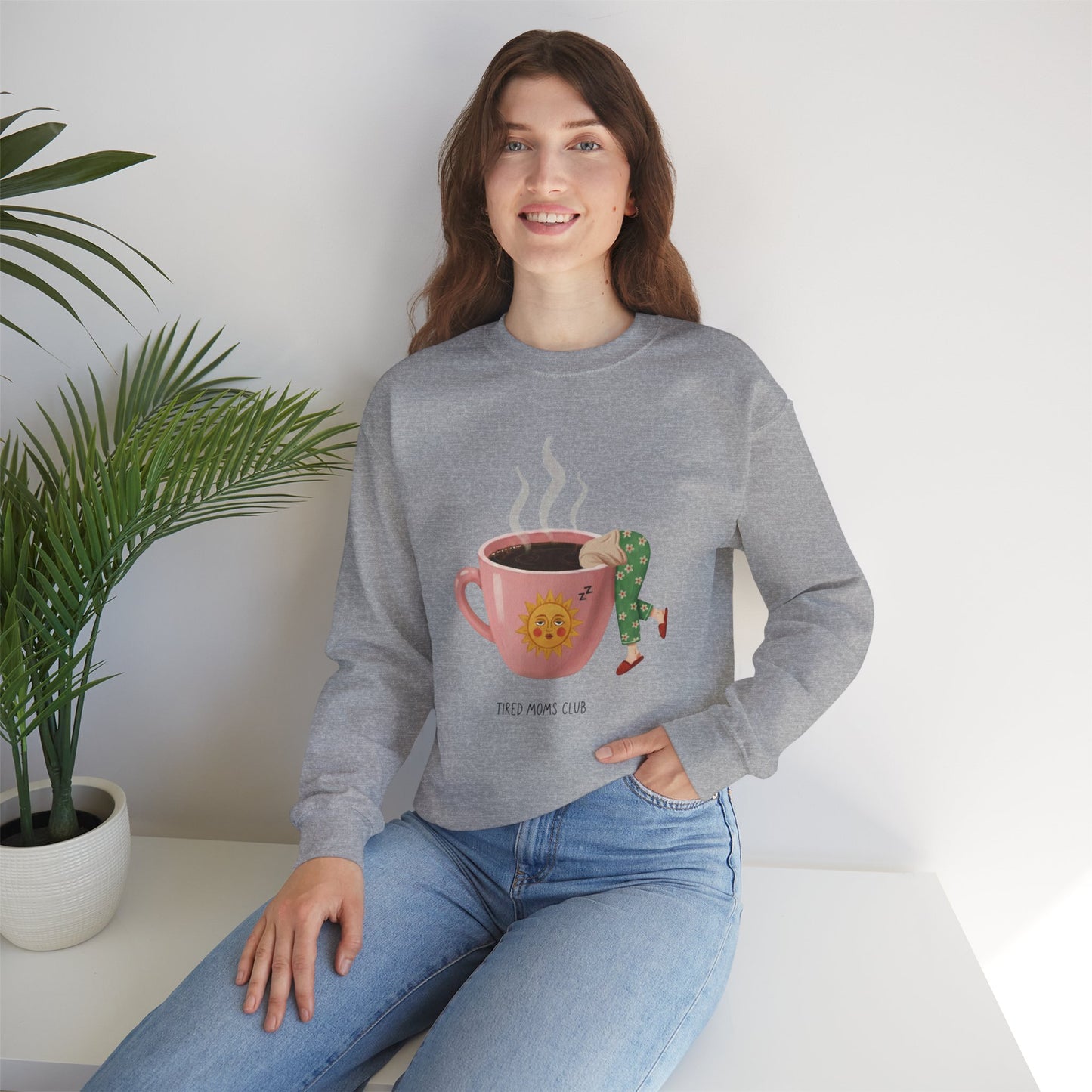 Tired Moms Club Coffee Sweatshirt • Funny Exhausted Mom Crewneck • Relatable Vintage Retro Overstimulated Motherhood