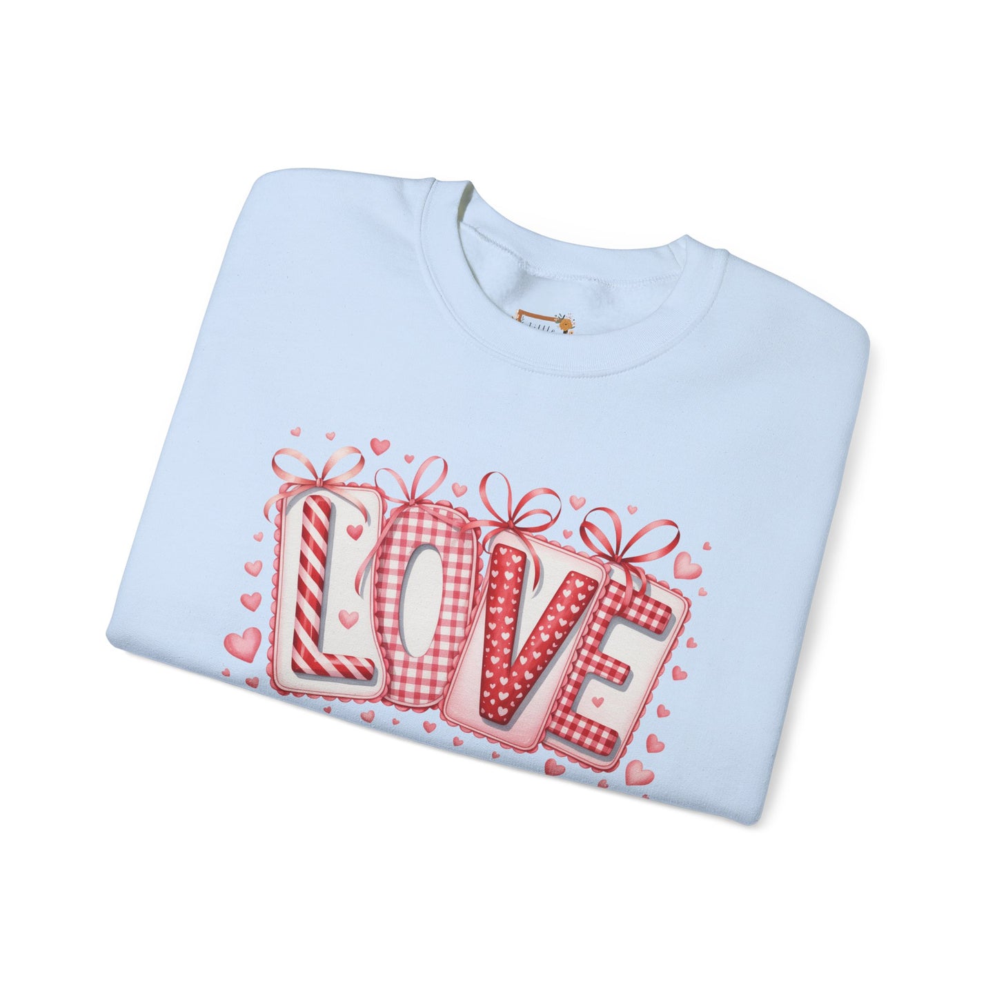 Valentine LOVE Sweatshirt with Coquette Bows and Patchwork Letters • Girly Romantic Aesthetic