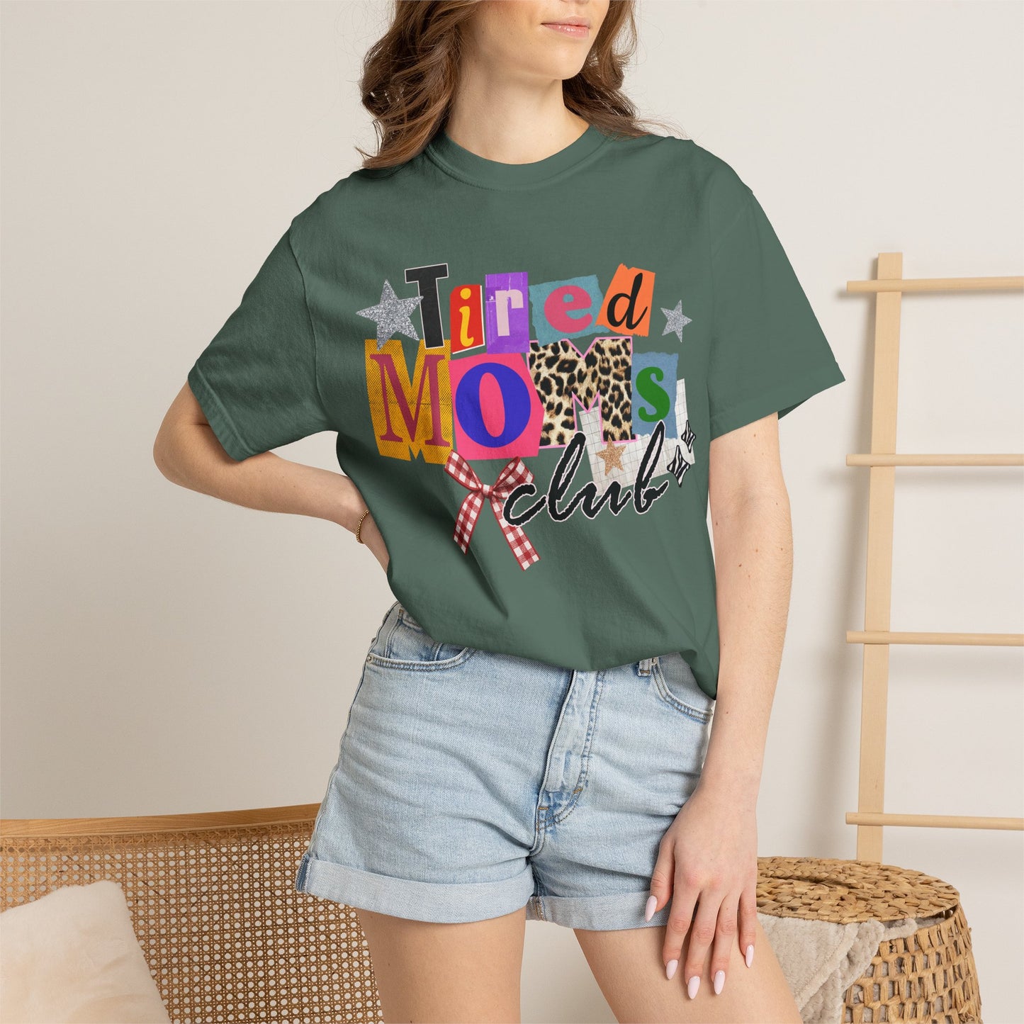 Tired Moms Club Shirt Women • Funny Mom Shirt • Trendy Patchwork Leopard Gingham Graphic Tee • Relatable Mom Outfit