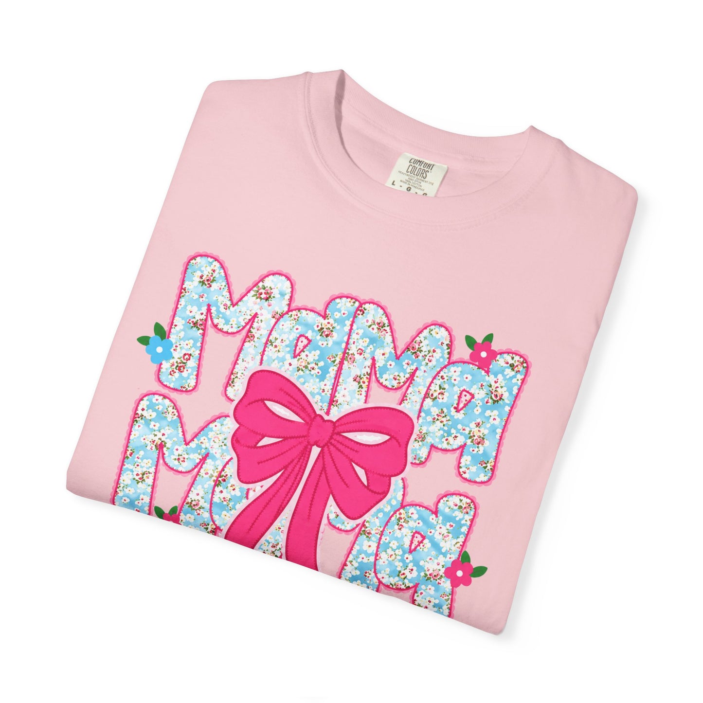 Hydrangea Mama Floral Bow T-Shirt — Cute Mom Graphic Tee for Mother’s Day