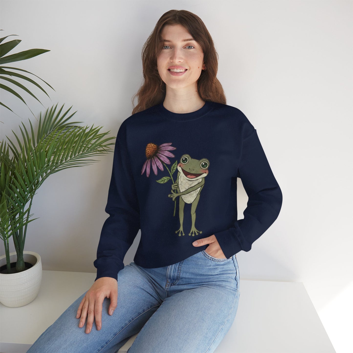 Spring Cottage Frog Sweatshirt • Whimsical Garden Wildflower Crewneck • Cottagecore Floral Pullover