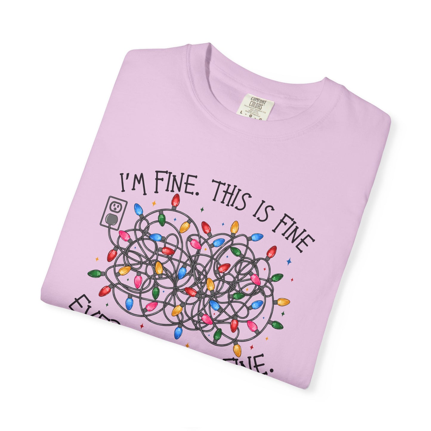 “I’m Fine, This Is Fine” tshirtTangled Holiday Lights Graphic