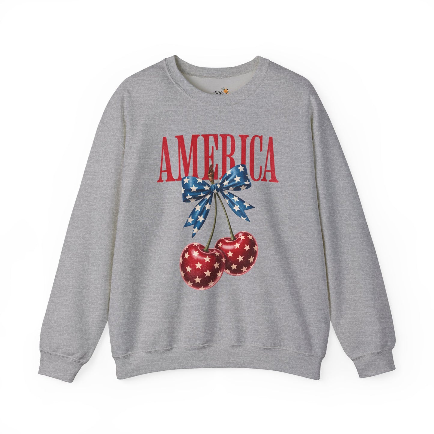 America Cherry Bow Sweatshirt • 4th of July Coquette Crewneck • Red White Blue Graphic shirt