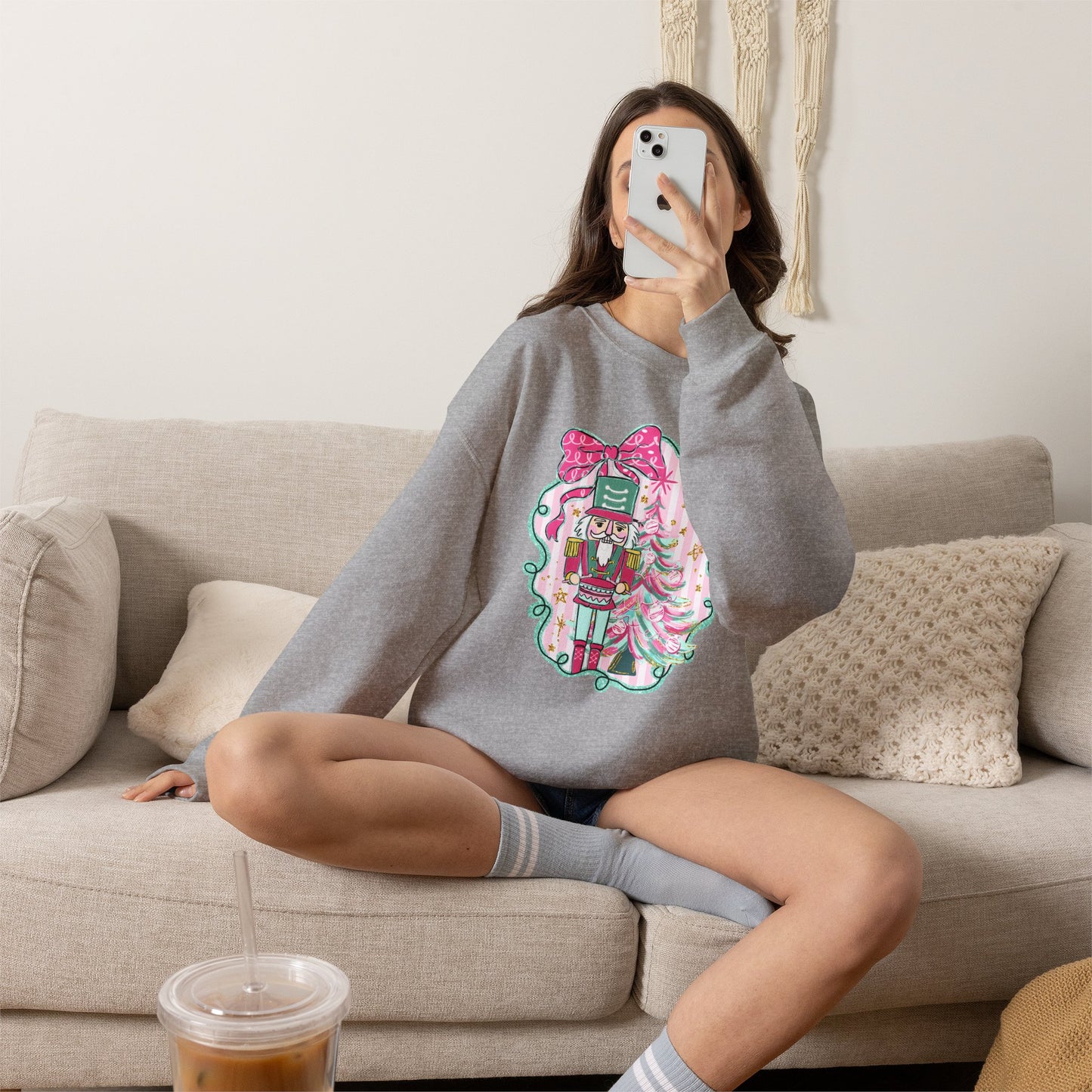 Nutcracker Christmas Sweatshirt — Pink Bow Holiday Crewneck
