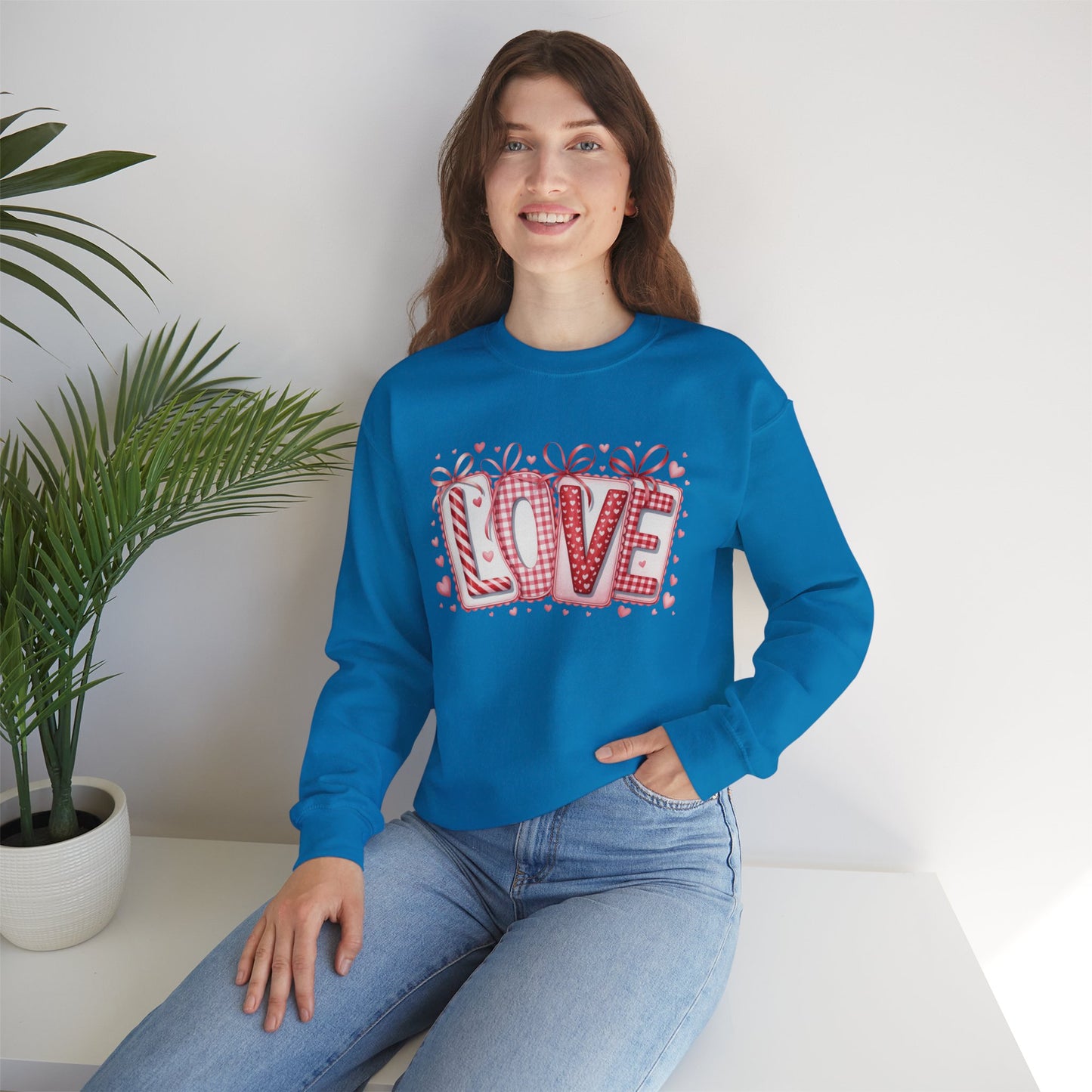 Valentine LOVE Sweatshirt with Coquette Bows and Patchwork Letters • Girly Romantic Aesthetic