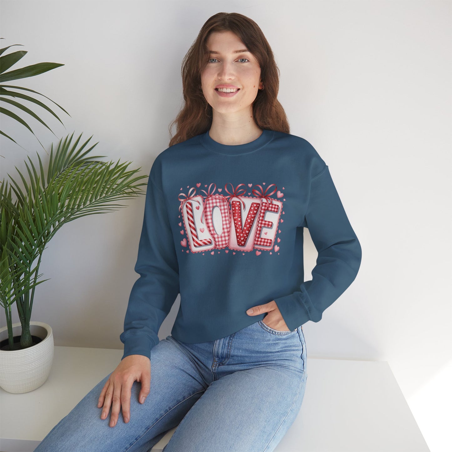 Valentine LOVE Sweatshirt with Coquette Bows and Patchwork Letters • Girly Romantic Aesthetic
