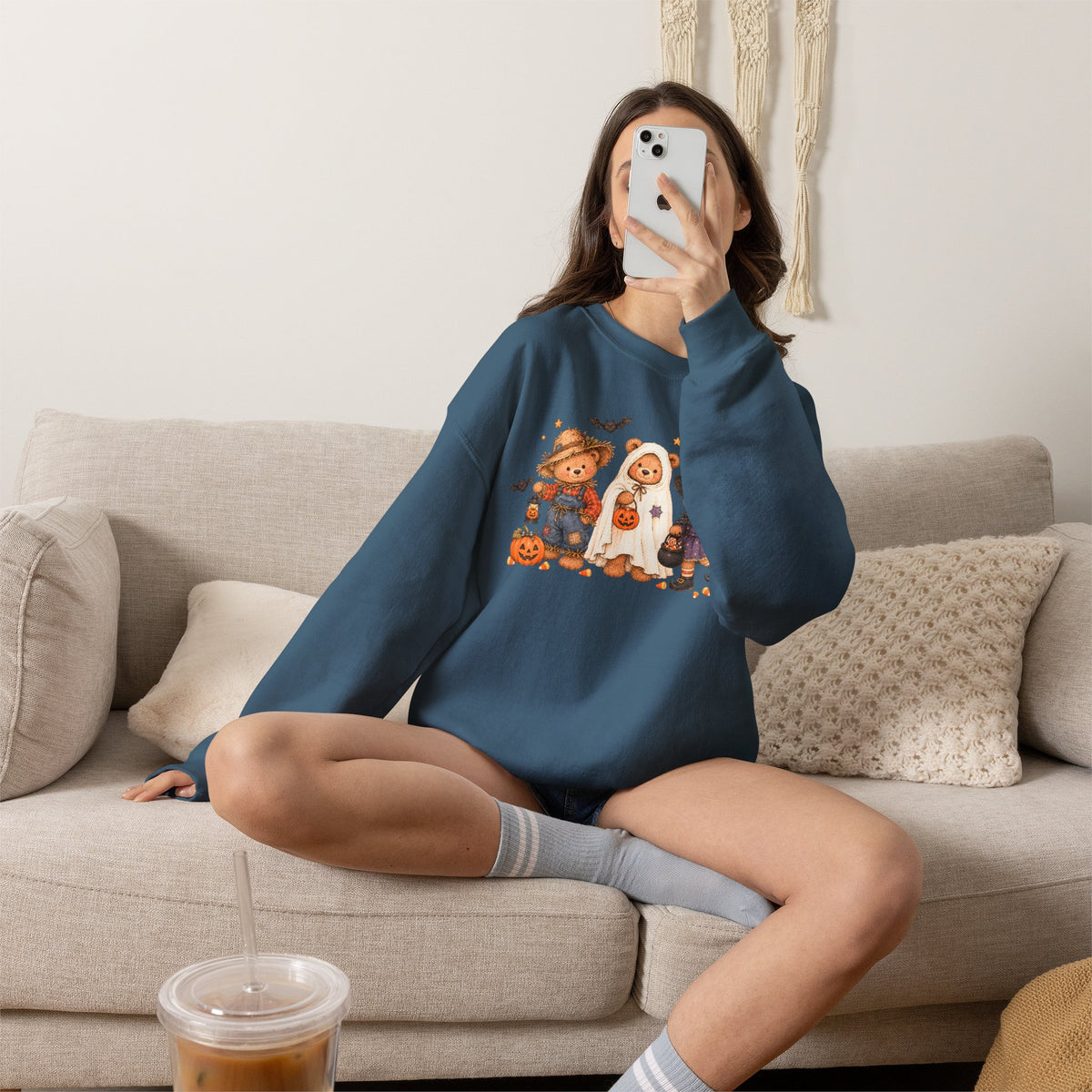 Halloween Teddy Bear Sweatshirt, Cute Trick or Treat Crewneck, Witch Ghost Scarecrow Bears, Spooky Season Fall Sweatshirt