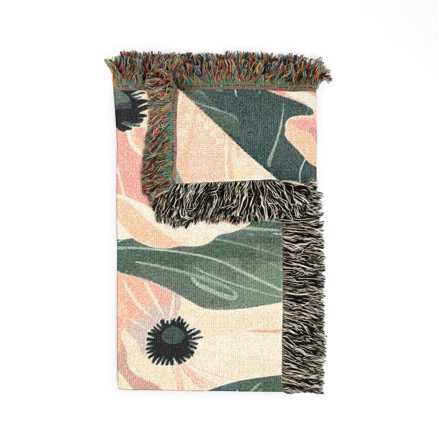 Floral Woven Blanket — Vintage Pink & Green Botanical Throw