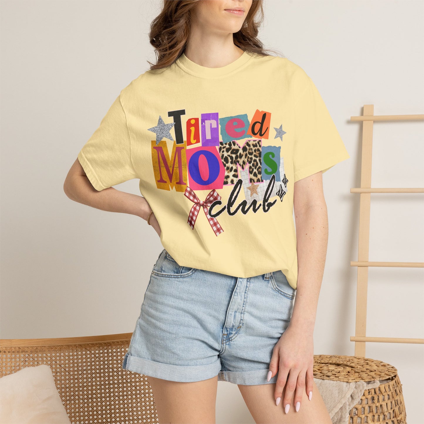 Tired Moms Club Shirt Women • Funny Mom Shirt • Trendy Patchwork Leopard Gingham Graphic Tee • Relatable Mom Outfit