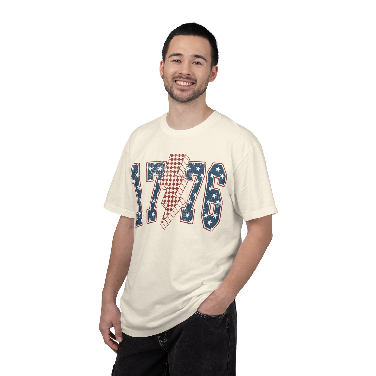 1776 Lightning Bolt Shirt • Patriotic Graphic Tee • Americana Red White Blue Bold Statement