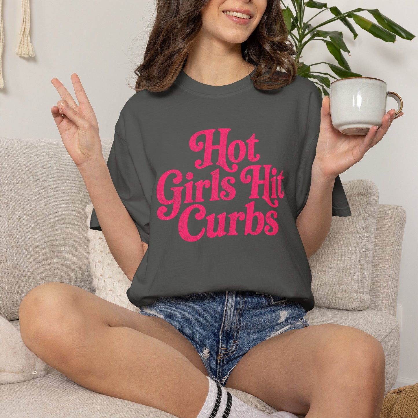 Hot Girls Hit Curbs T-Shirt Retro Pink Graphic Tee