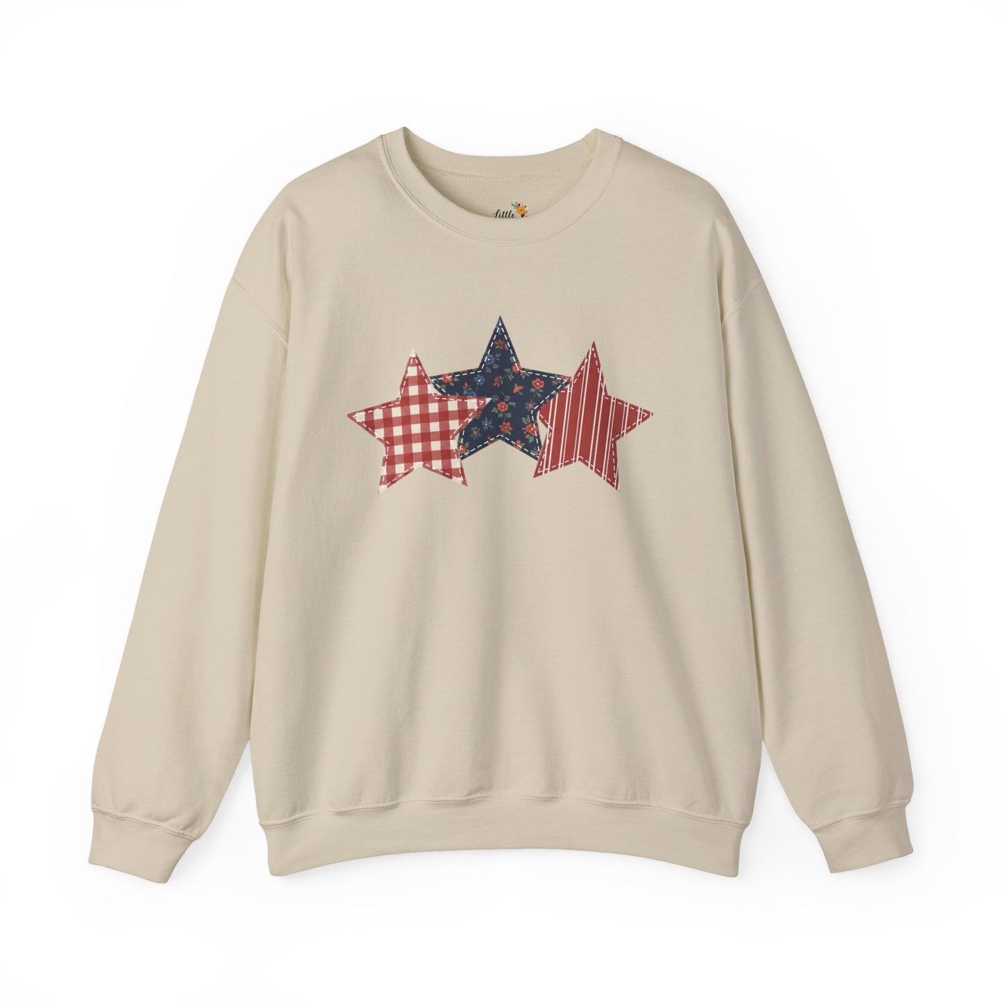 4th of July Patchwork Star Sweatshirt for Summer nights • Floral Gingham Red White Blue USA Crewneck • Patriotic Outfit