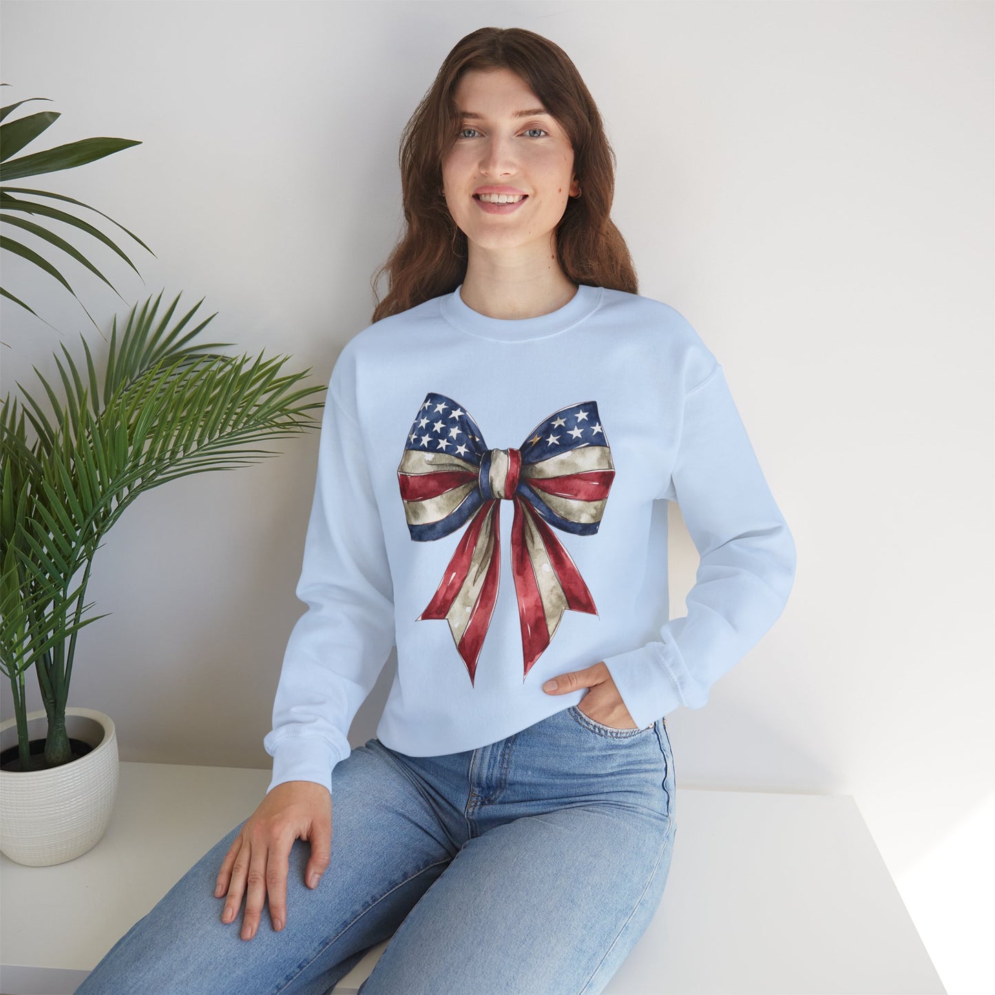 Red White Blue Coquette Bow Sweatshirt • 4th of July Crewneck • American Flag Design