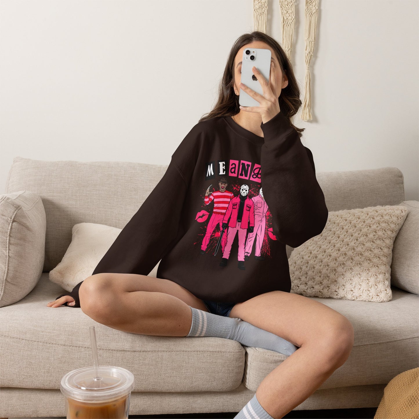 Mean Boys Crewneck Sweatshirt — Retro Pink Graphic Pullover