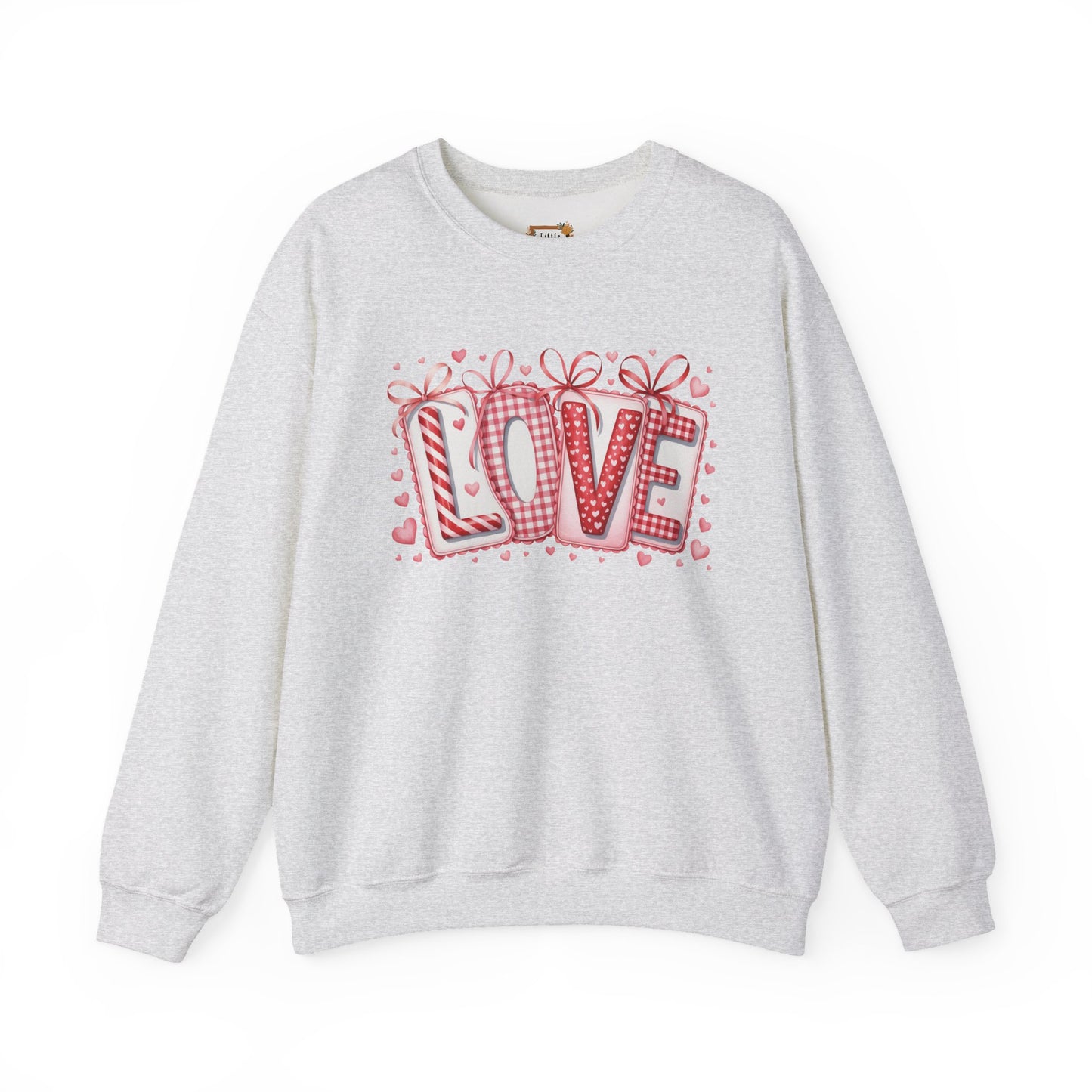 Valentine LOVE Sweatshirt with Coquette Bows and Patchwork Letters • Girly Romantic Aesthetic