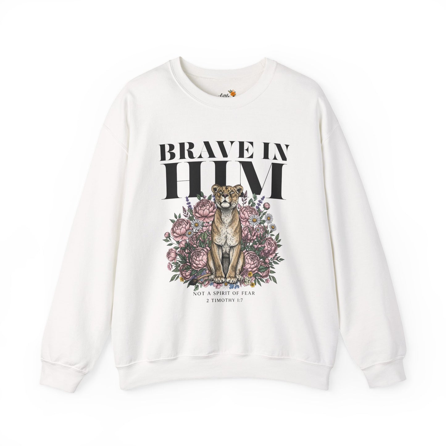 "brave in him" Crewneck Sweatshirt — Inspirational Men's Graphic Sweatshirt