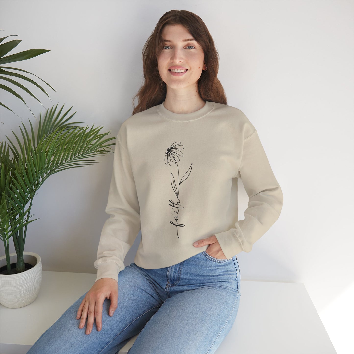 Daisy Faith Floral Sweatshirt | Minimal Line Flower Mama | Neutral Botanical Pullover | Soft Fleece Top