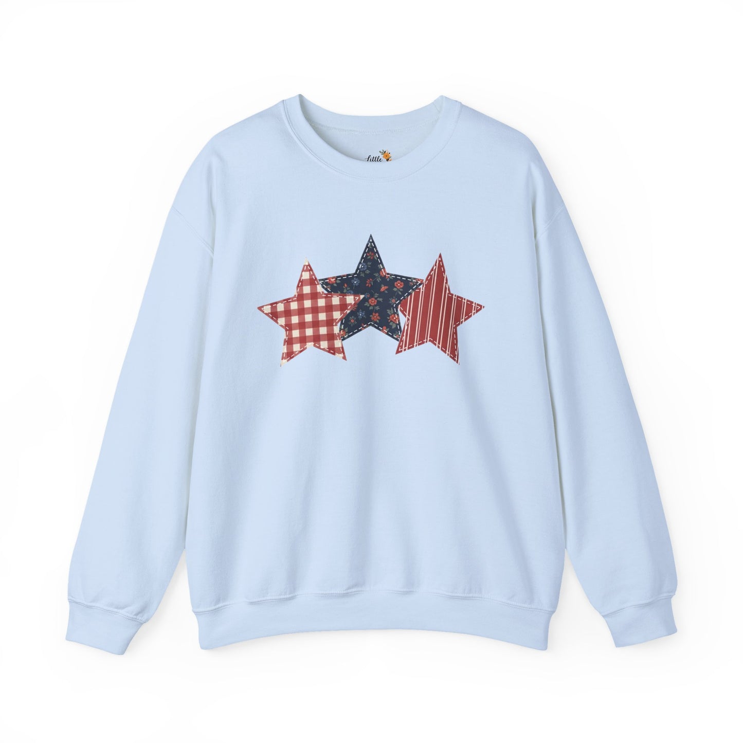 4th of July Patchwork Star Sweatshirt for Summer nights • Floral Gingham Red White Blue USA Crewneck • Patriotic Outfit