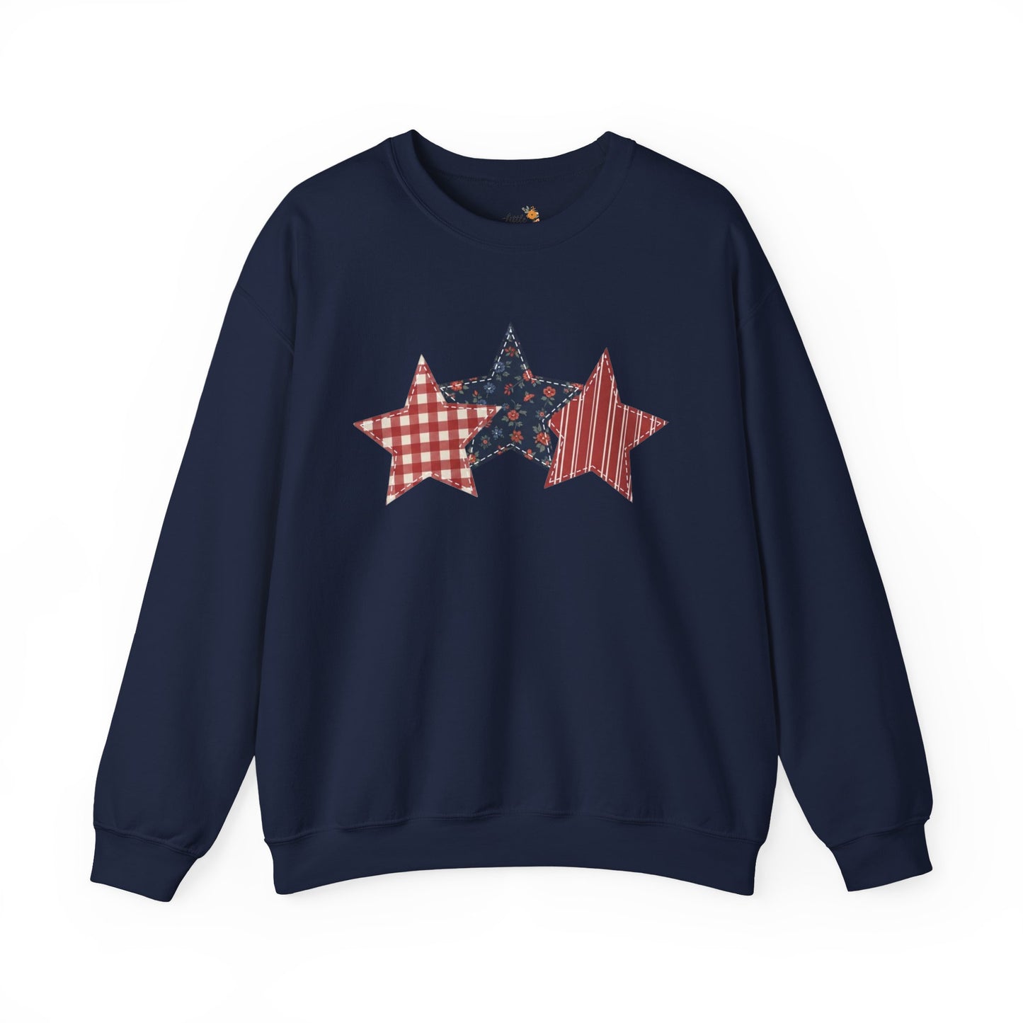 4th of July Patchwork Star Sweatshirt for Summer nights • Floral Gingham Red White Blue USA Crewneck • Patriotic Outfit
