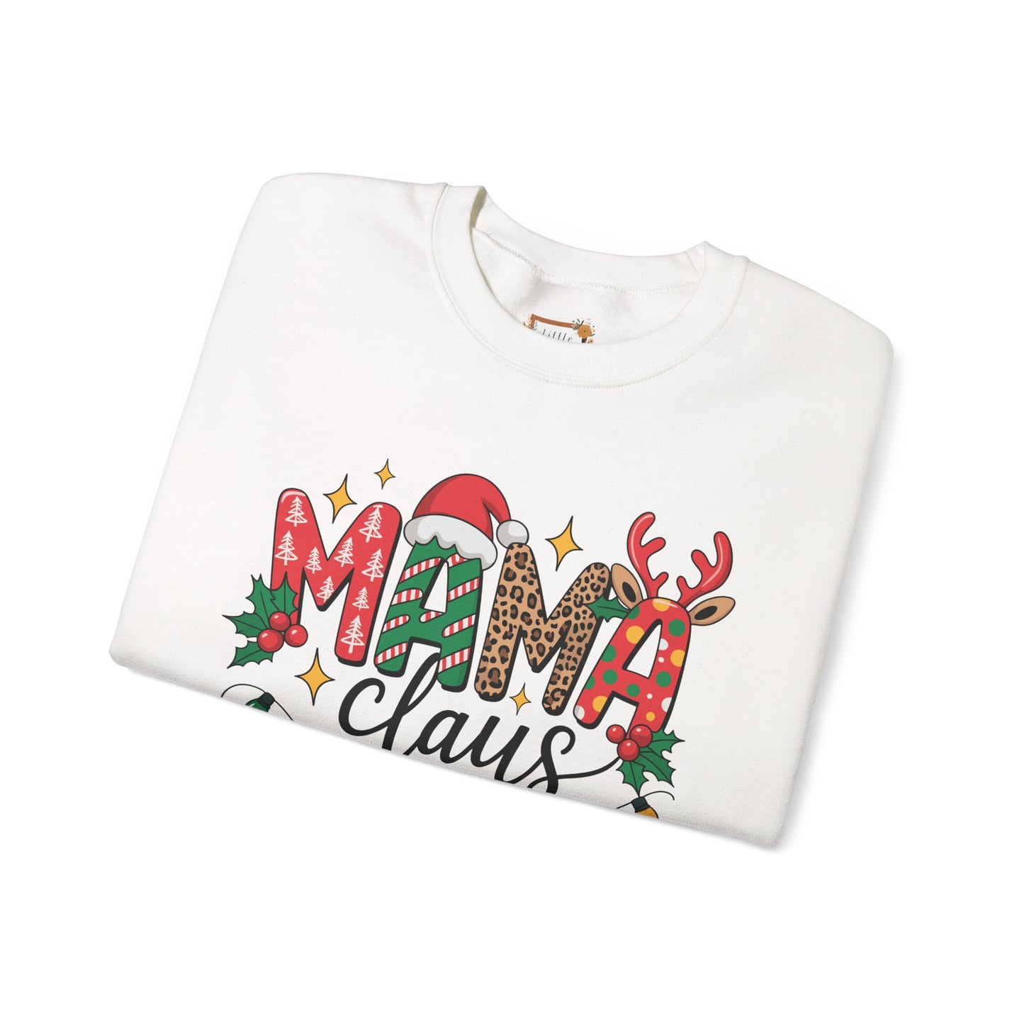 Mama Claus Christmas Sweatshirt | Leopard & Candy Cane Holiday Crewneck | Festive Lights Sweater for Moms | Cute Christmas Outfit