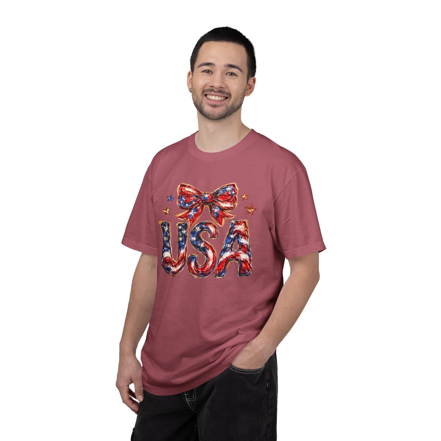 USA Coquette Bow T-Shirt • Red White Blue Patriotic Graphic Tee • Fourth of July Shirt