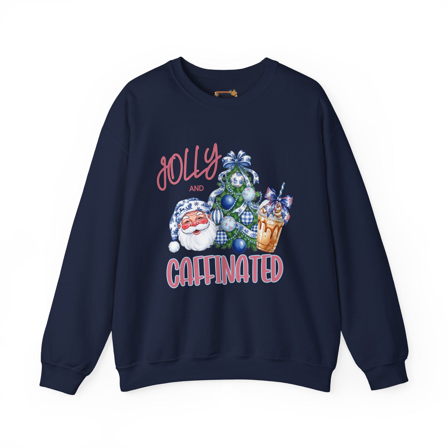 Jolly and Caffeinated Sweatshirt - Cozy Holiday Crewneck for Christmas, Winter, Gift, Festive Wear, Comfy Apparel