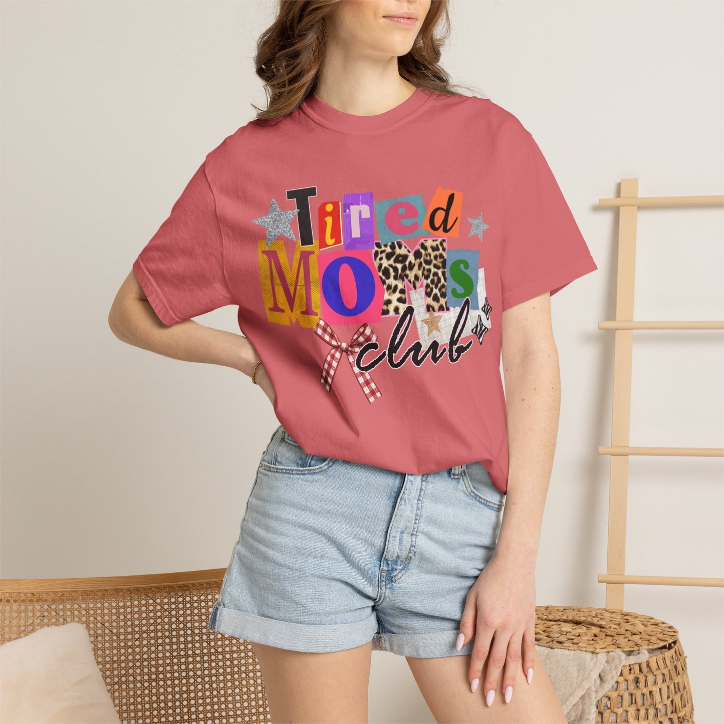 Tired Moms Club Shirt Women • Funny Mom Shirt • Trendy Patchwork Leopard Gingham Graphic Tee • Relatable Mom Outfit