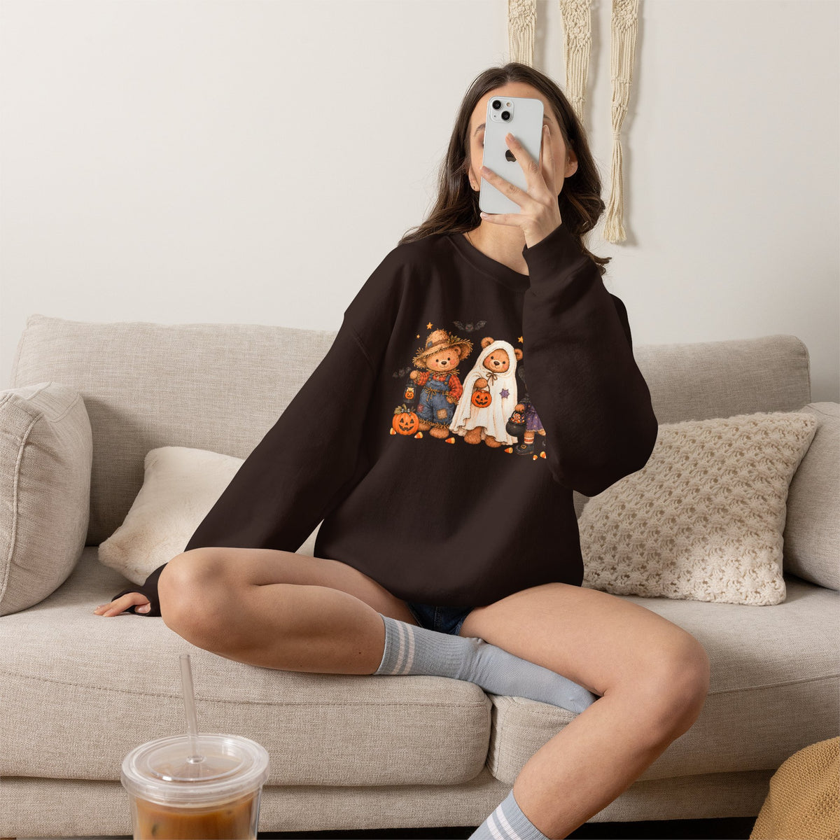 Halloween Teddy Bear Sweatshirt, Cute Trick or Treat Crewneck, Witch Ghost Scarecrow Bears, Spooky Season Fall Sweatshirt