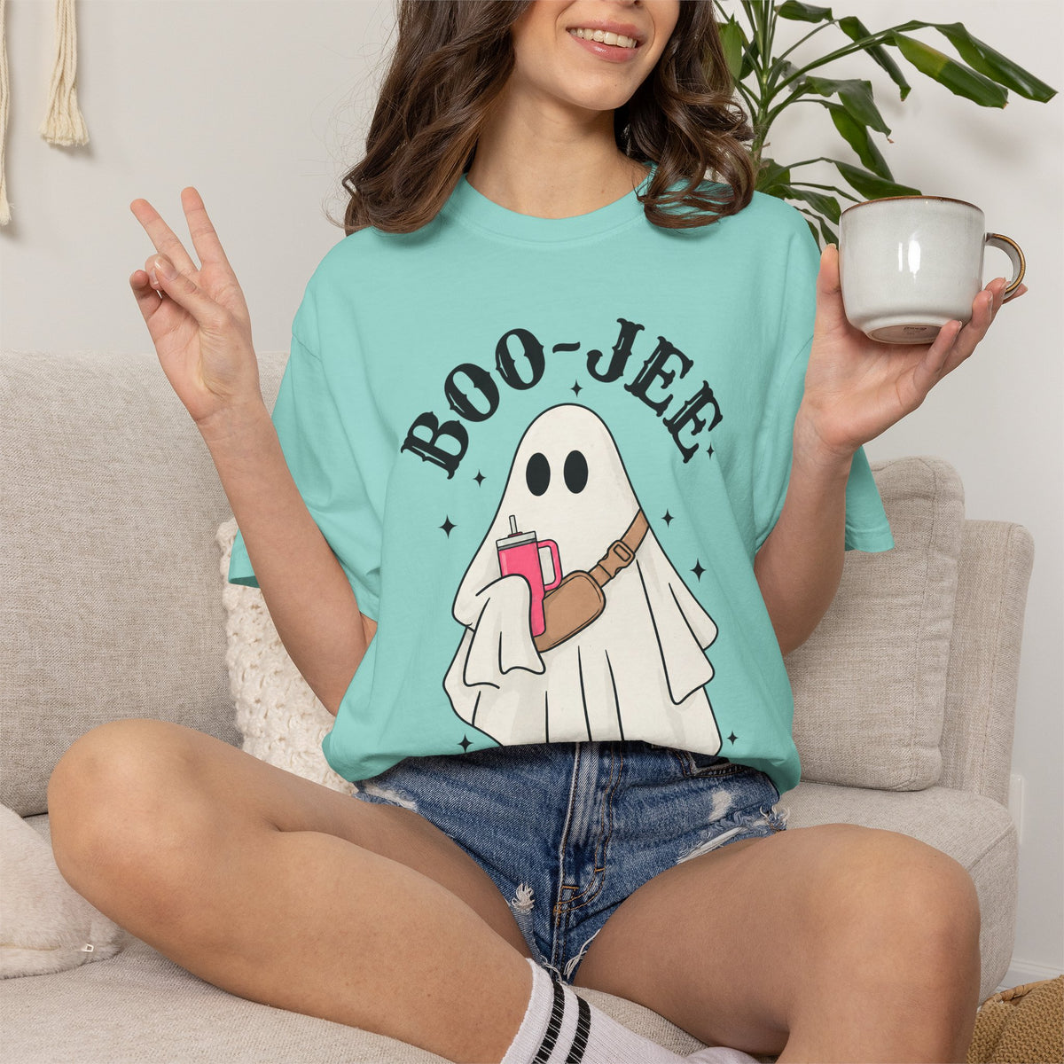 Boo Jee Ghost Shirt, Comfort Colors Halloween Tee, Cute Ghost Shirt, Girly Halloween Graphic Tee, Spooky Season Shirt