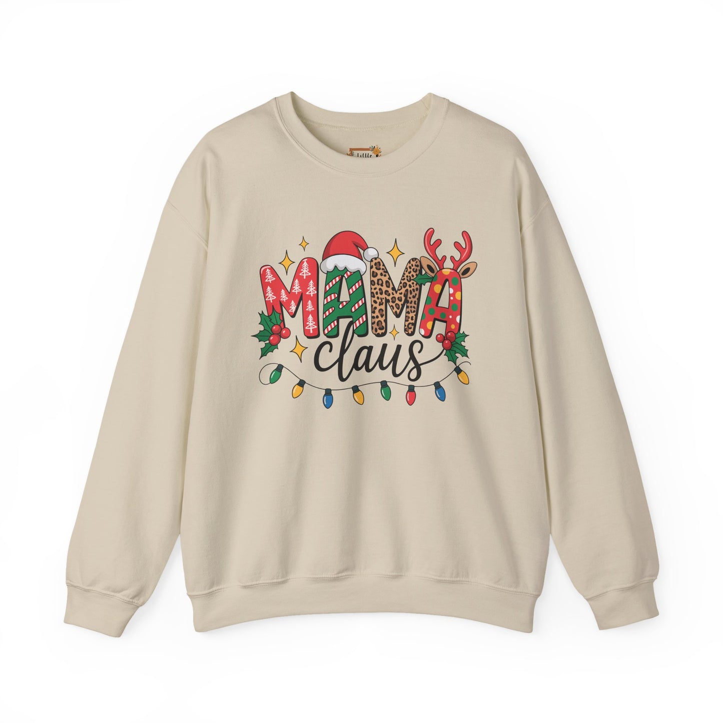 Mama Claus Christmas Sweatshirt | Leopard & Candy Cane Holiday Crewneck | Festive Lights Sweater for Moms | Cute Christmas Outfit