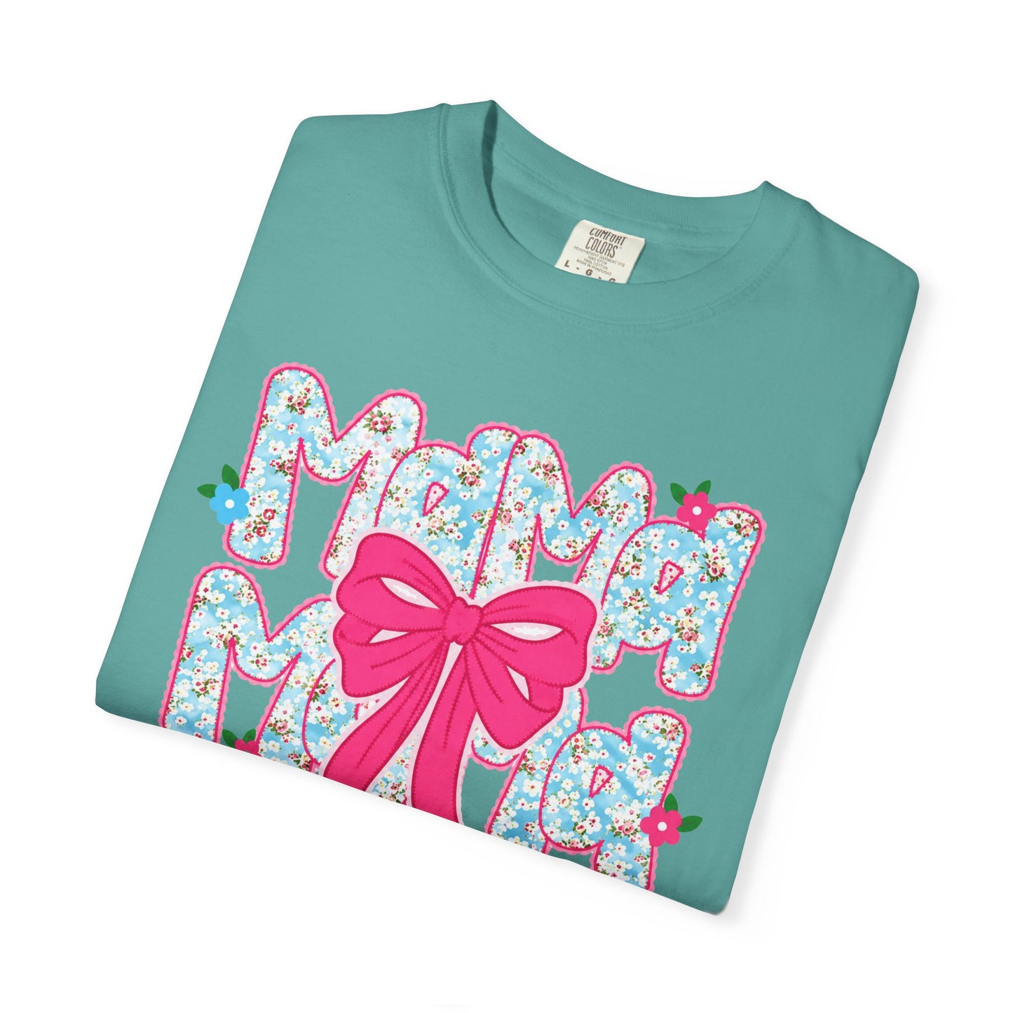 Hydrangea Mama Floral Bow T-Shirt — Cute Mom Graphic Tee for Mother’s Day