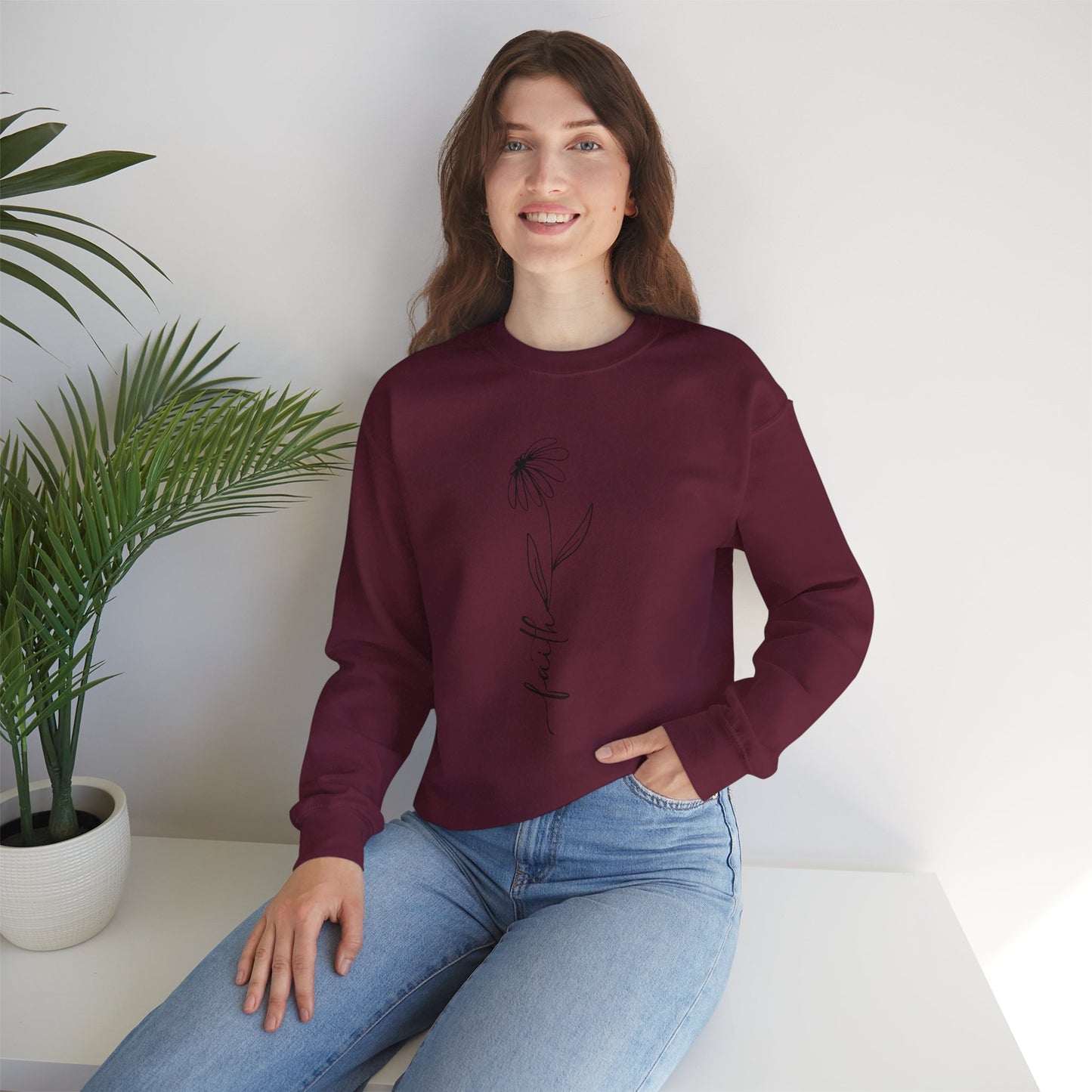 Daisy Faith Floral Sweatshirt | Minimal Line Flower Mama | Neutral Botanical Pullover | Soft Fleece Top