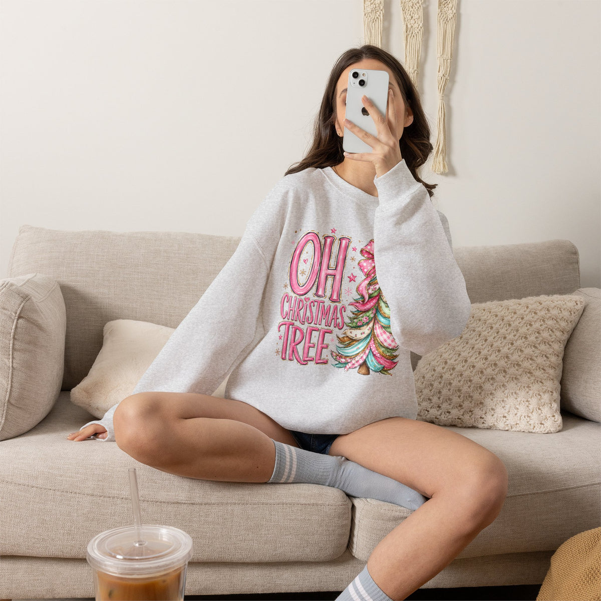 "Oh Christmas Tree" pink Pastel Holiday Crewneck