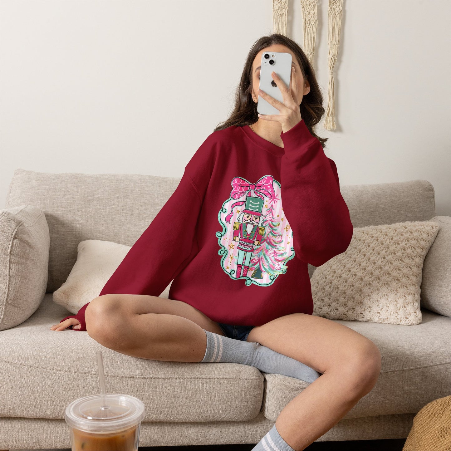 Nutcracker Christmas Sweatshirt — Pink Bow Holiday Crewneck