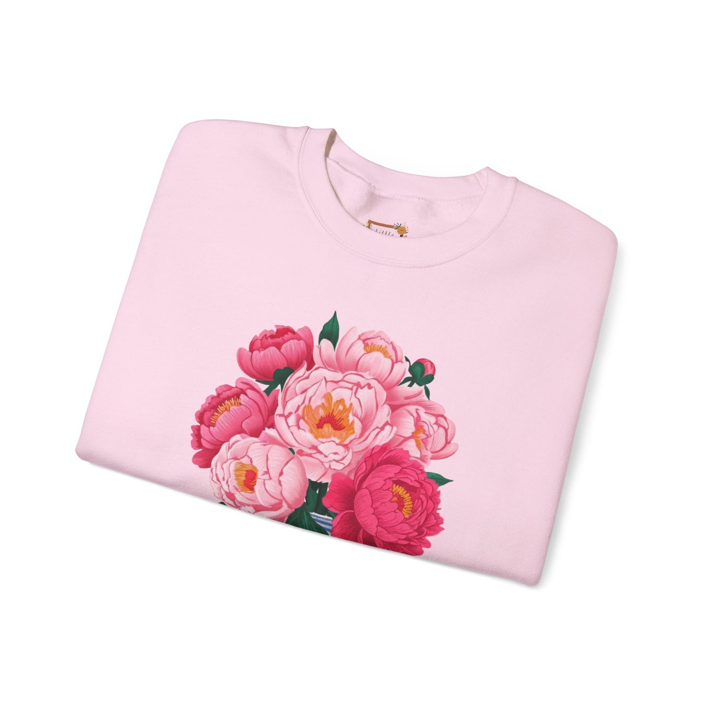 Pink Peonies in Blue Vintage Vase Floral Sweatshirt • Cottagecore Garden Bouquet Crewneck • Botanical Apparel