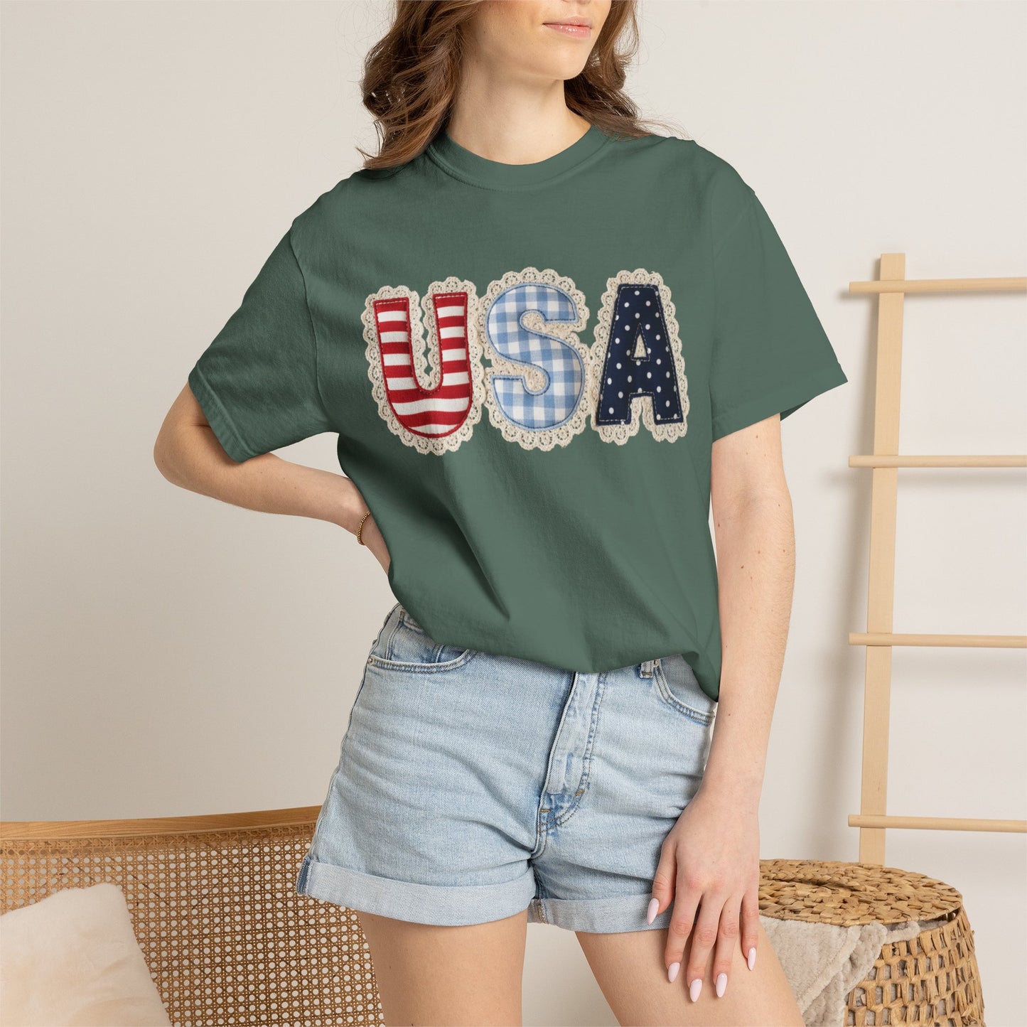 USA Patchwork Shirt • Preppy Patriotic Tee • Coquette Americana Top • Red White Blue Outfit Shirt