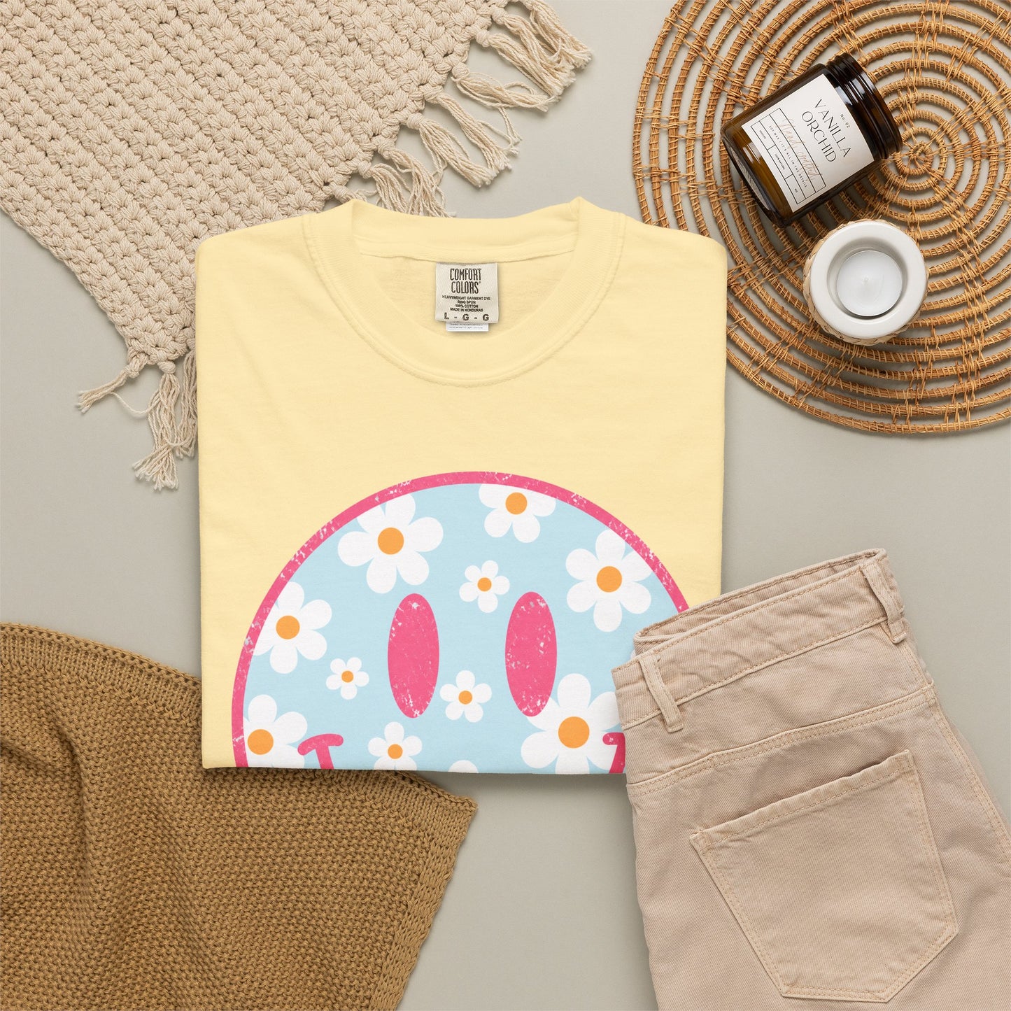 Pink Daisy Smiley Face Tee • Retro Floral Happy Face Shirt • Boutique Mama Graphic Tee