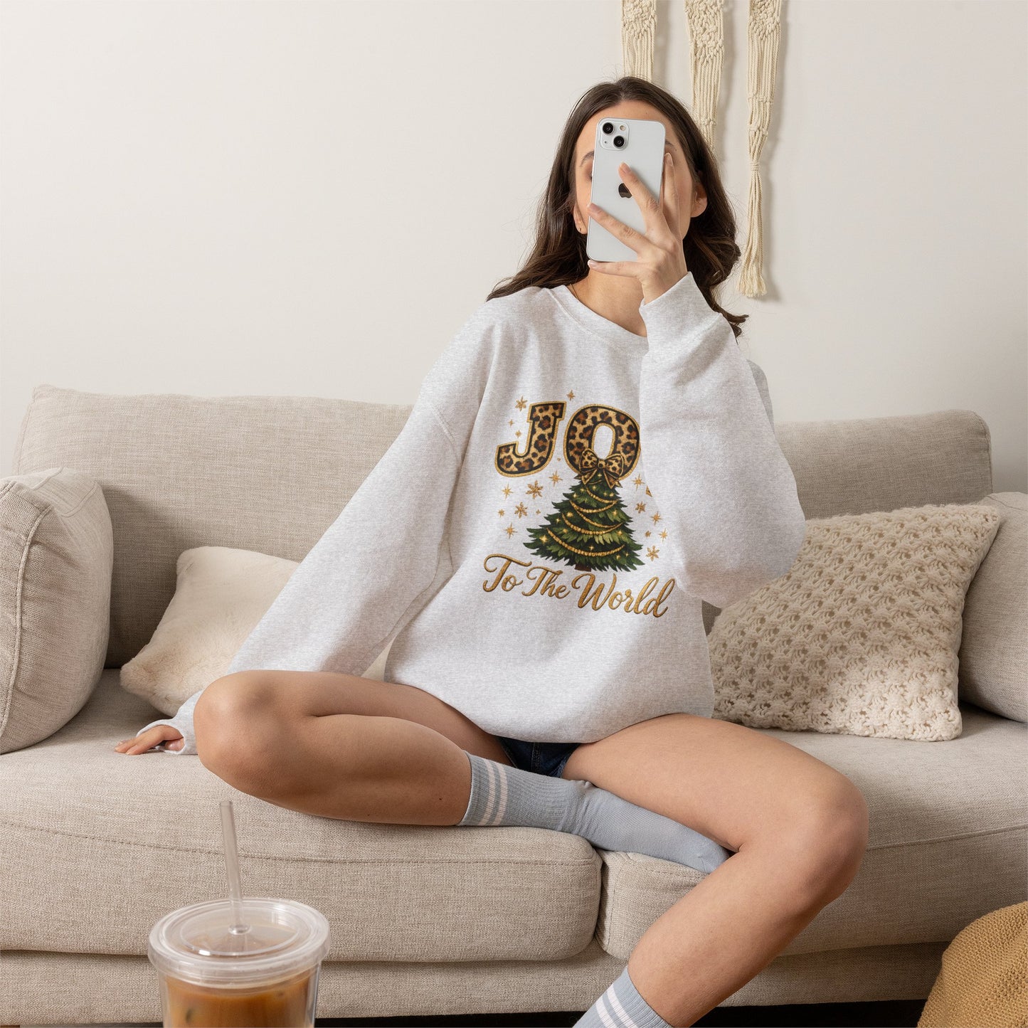Joy To The World Christmas Sweatshirt — Leopard Print Tree Holiday Crewneck