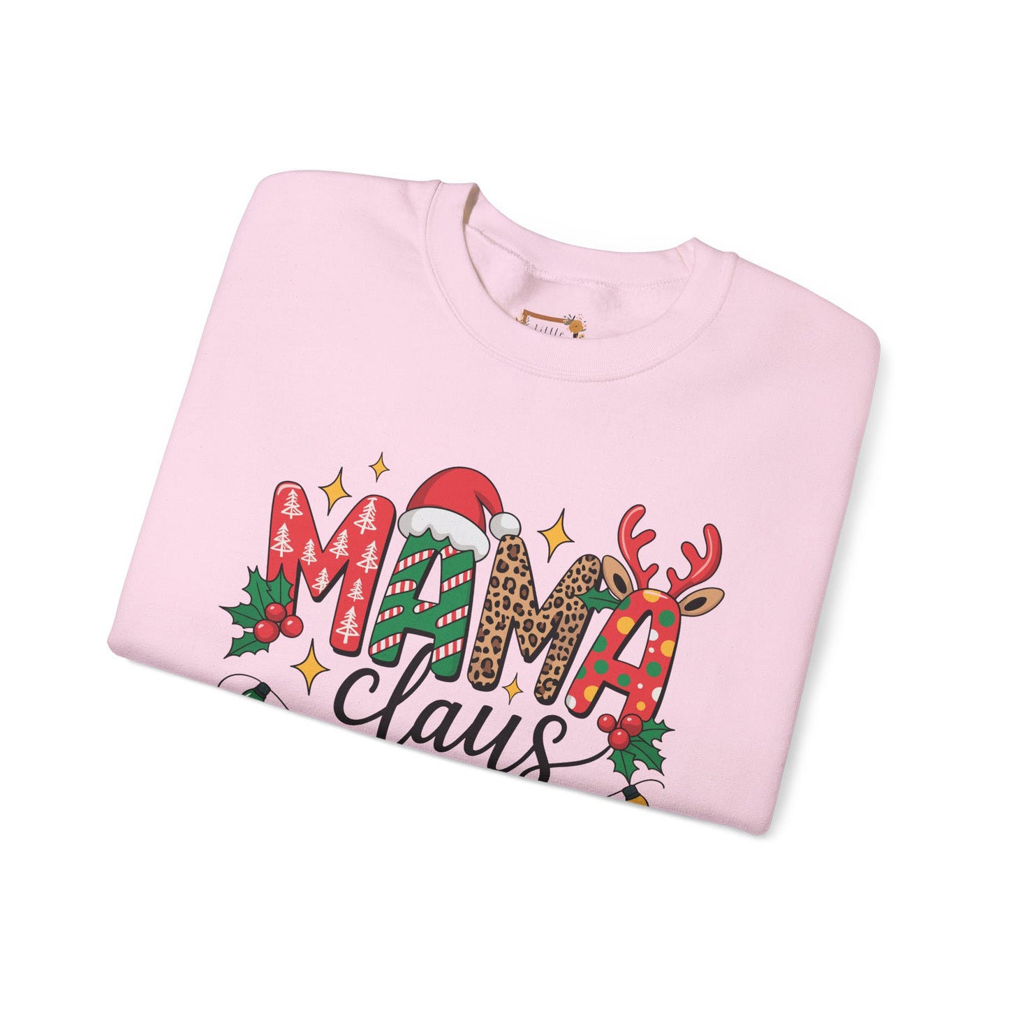 Mama Claus Christmas Sweatshirt | Leopard & Candy Cane Holiday Crewneck | Festive Lights Sweater for Moms | Cute Christmas Outfit