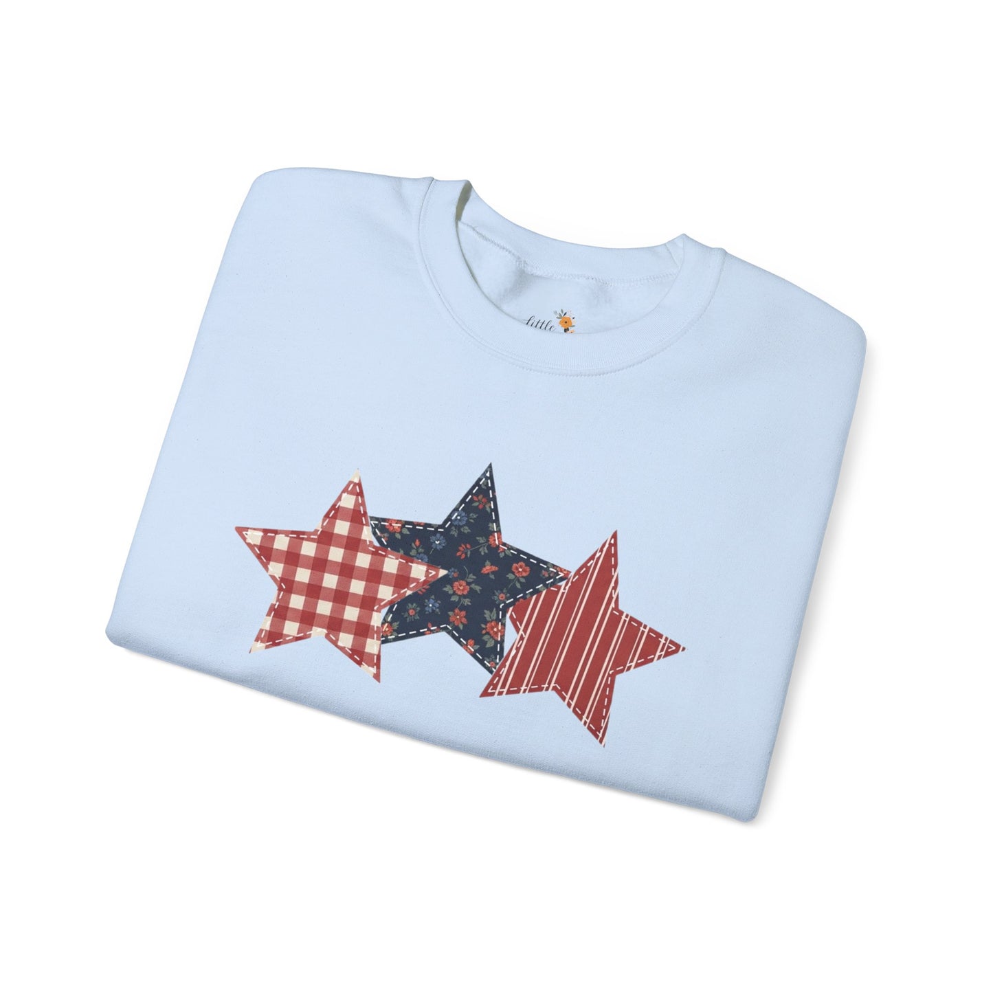 4th of July Patchwork Star Sweatshirt for Summer nights • Floral Gingham Red White Blue USA Crewneck • Patriotic Outfit