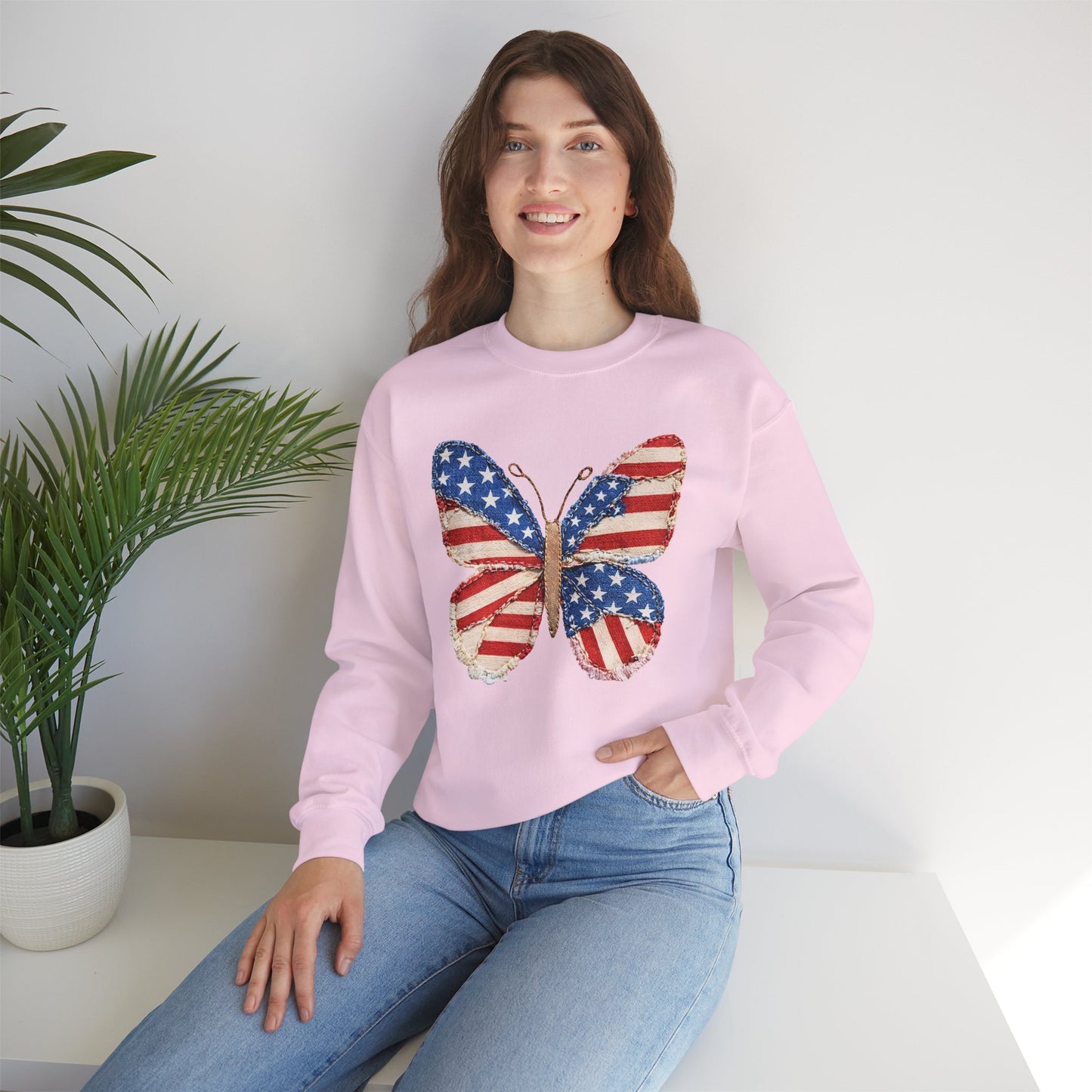 4th of July Butterfly Sweatshirt • Patriotic Butterfly Crewneck • Vintage Americana Red White Blue Graphic