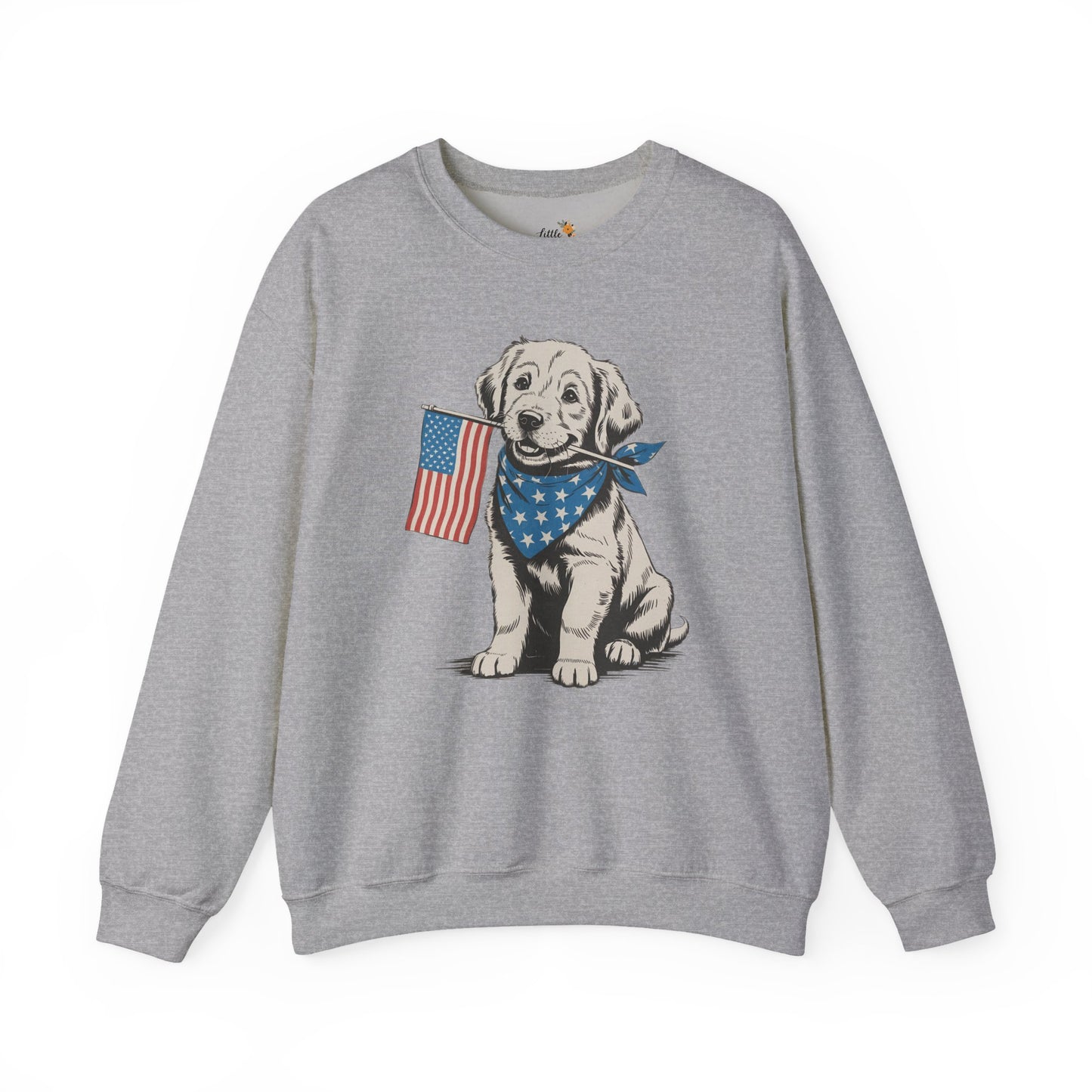 4th of July Patriotic Dog Puppy Crewneck • Americana Dog Lover Graphic sweatshirt • Red White Blue Flag