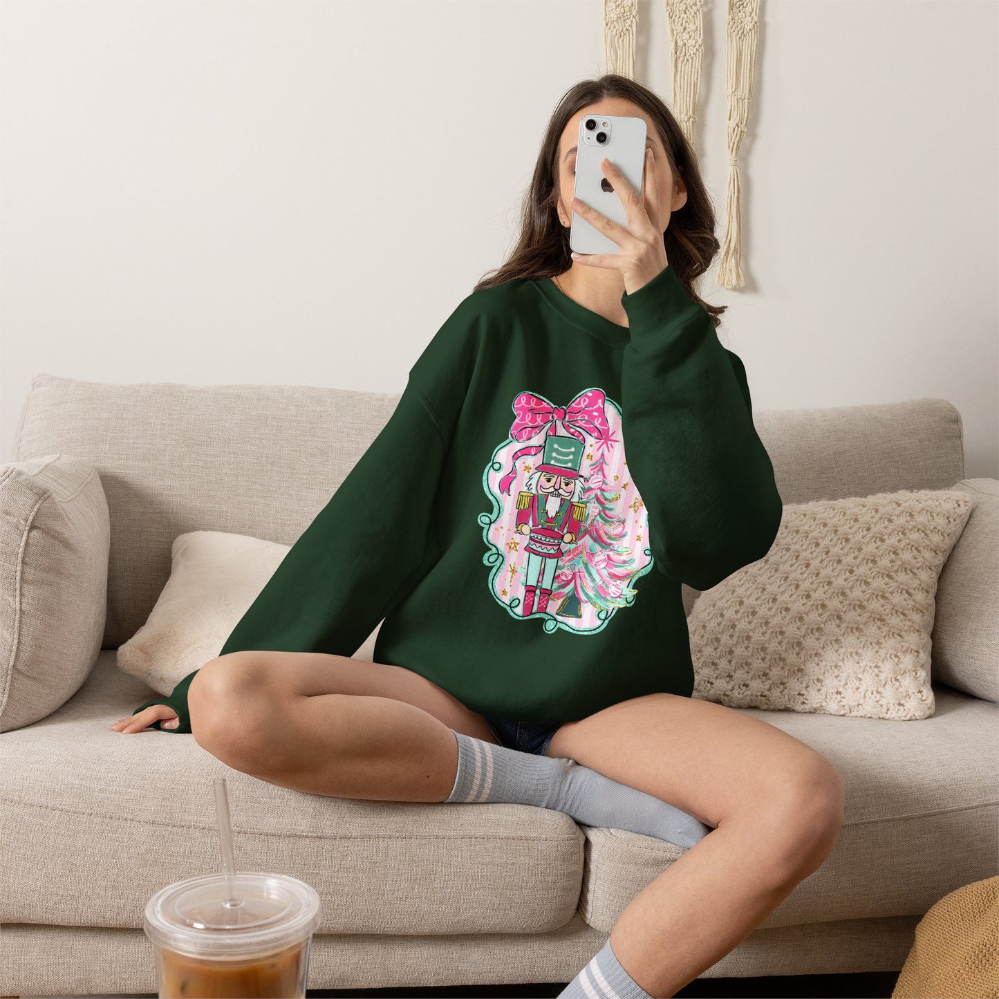 Nutcracker Christmas Sweatshirt — Pink Bow Holiday Crewneck