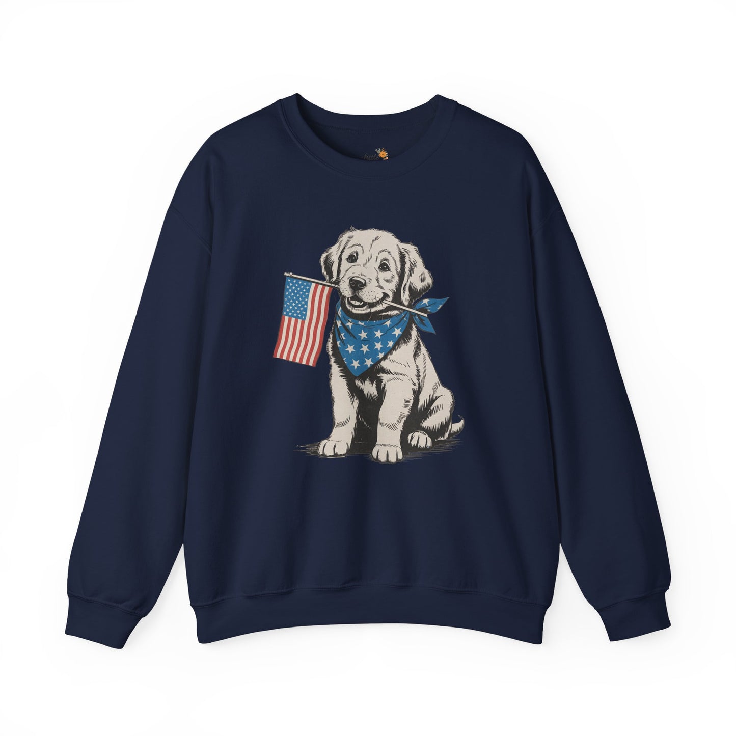 4th of July Patriotic Dog Puppy Crewneck • Americana Dog Lover Graphic sweatshirt • Red White Blue Flag